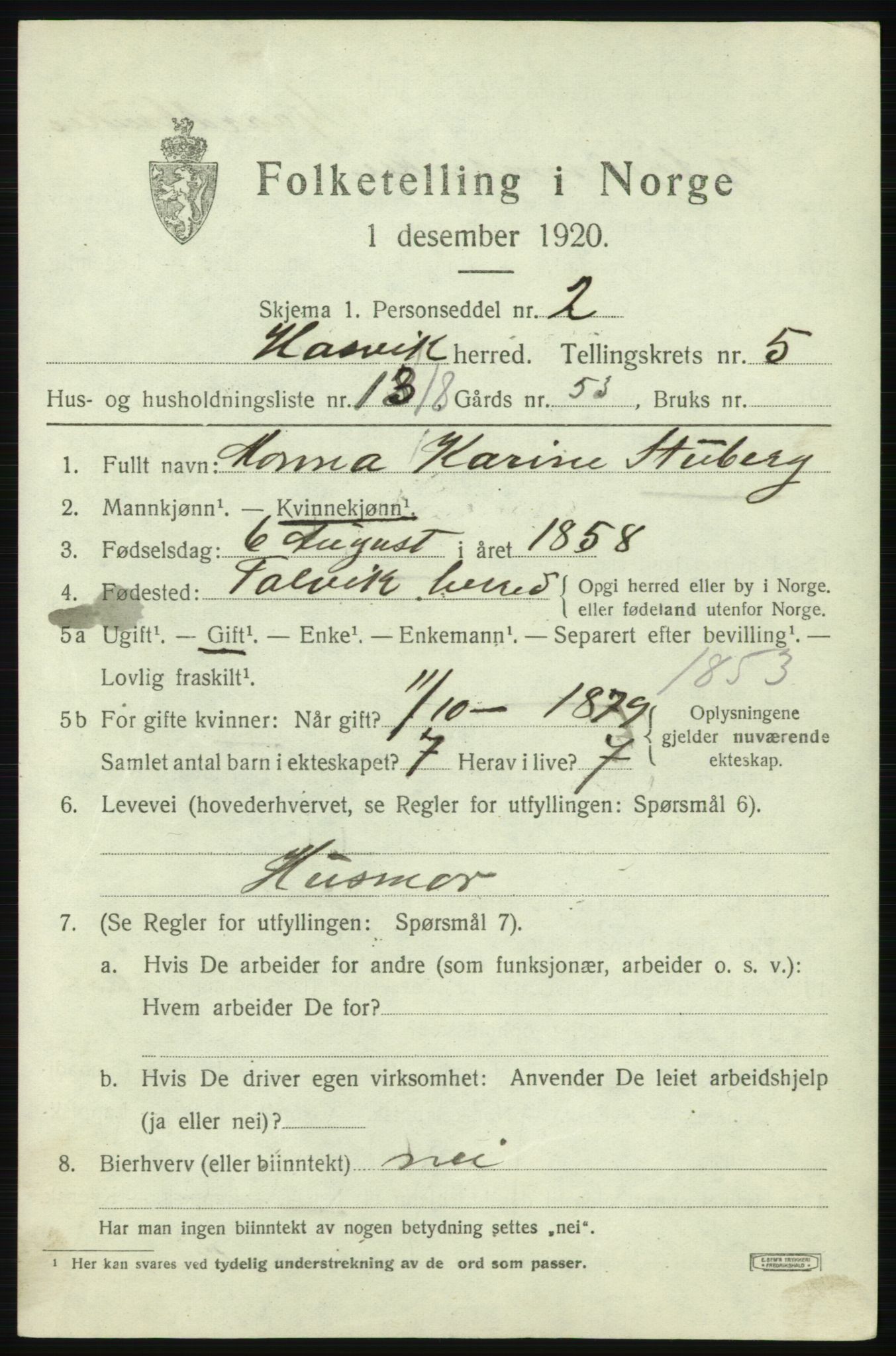 SATØ, 1920 census for Hasvik, 1920, p. 2535