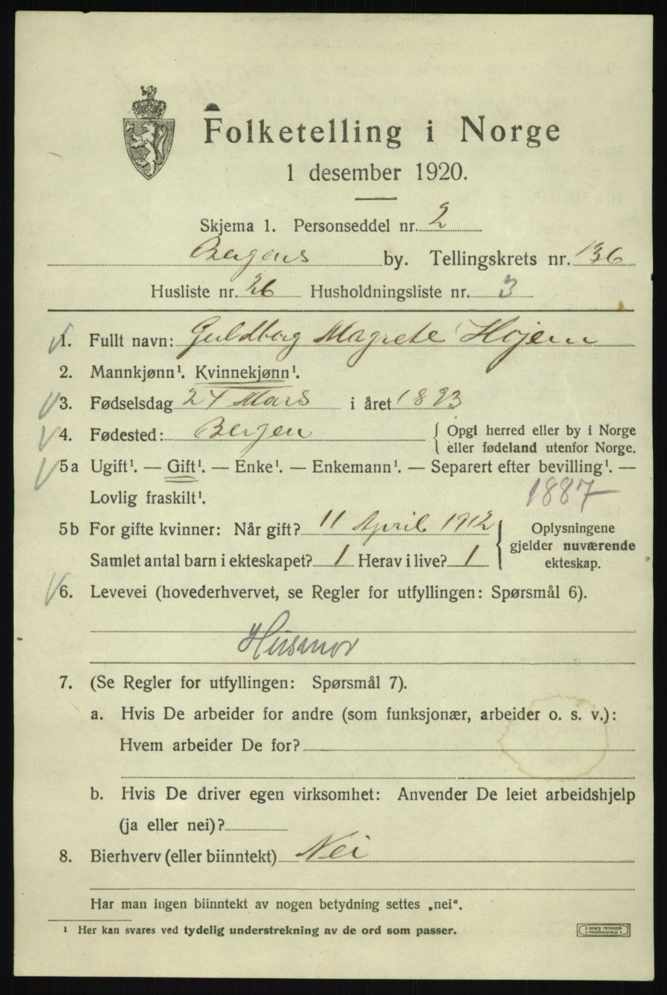 SAB, 1920 census for Bergen, 1920, p. 230389