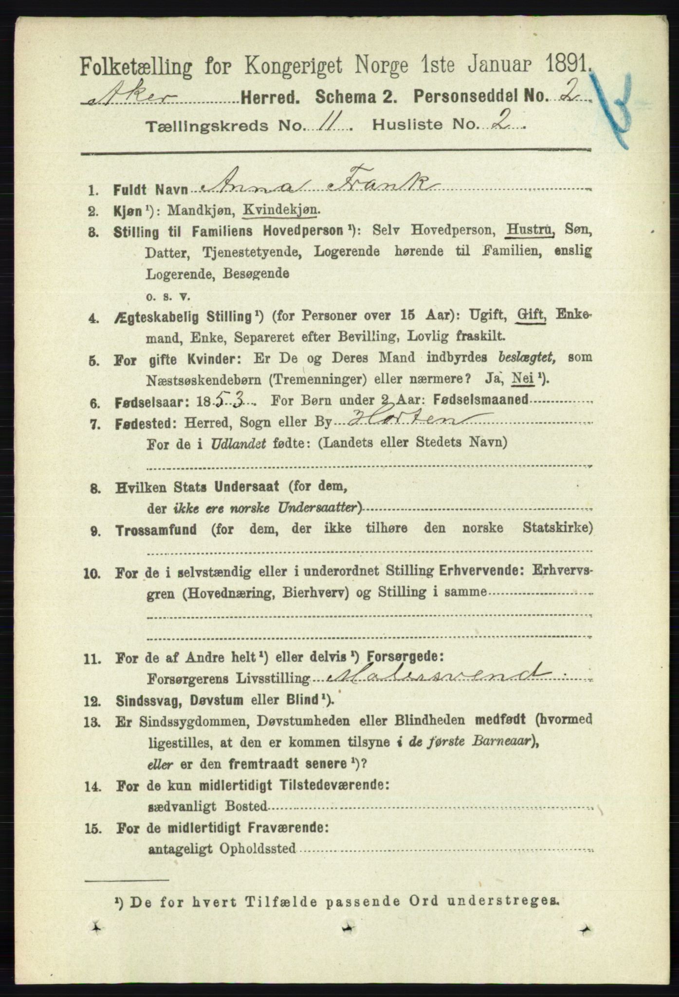 RA, 1891 census for 0218 Aker, 1891, p. 10189