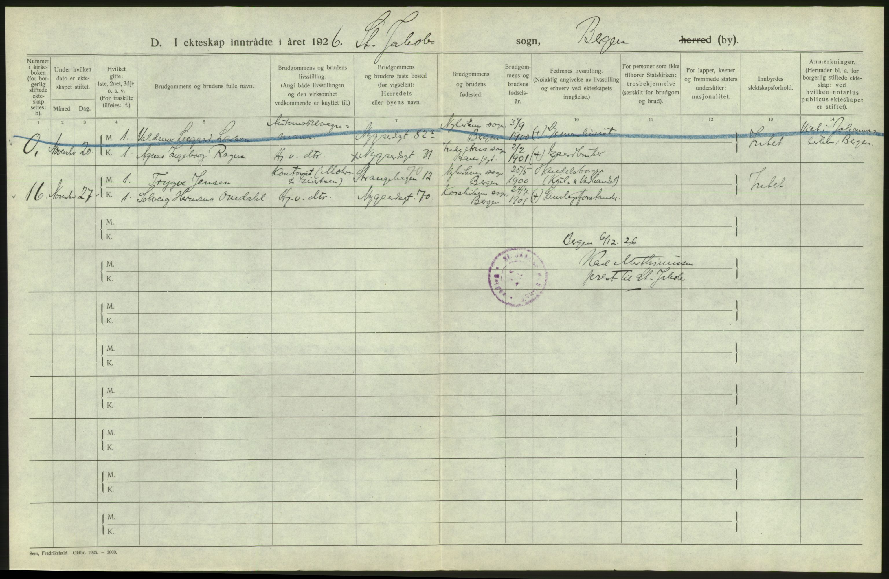 Statistisk sentralbyrå, Sosiodemografiske emner, Befolkning, RA/S-2228/D/Df/Dfc/Dfcf/L0028: Bergen: Gifte, døde, dødfødte., 1926, p. 38