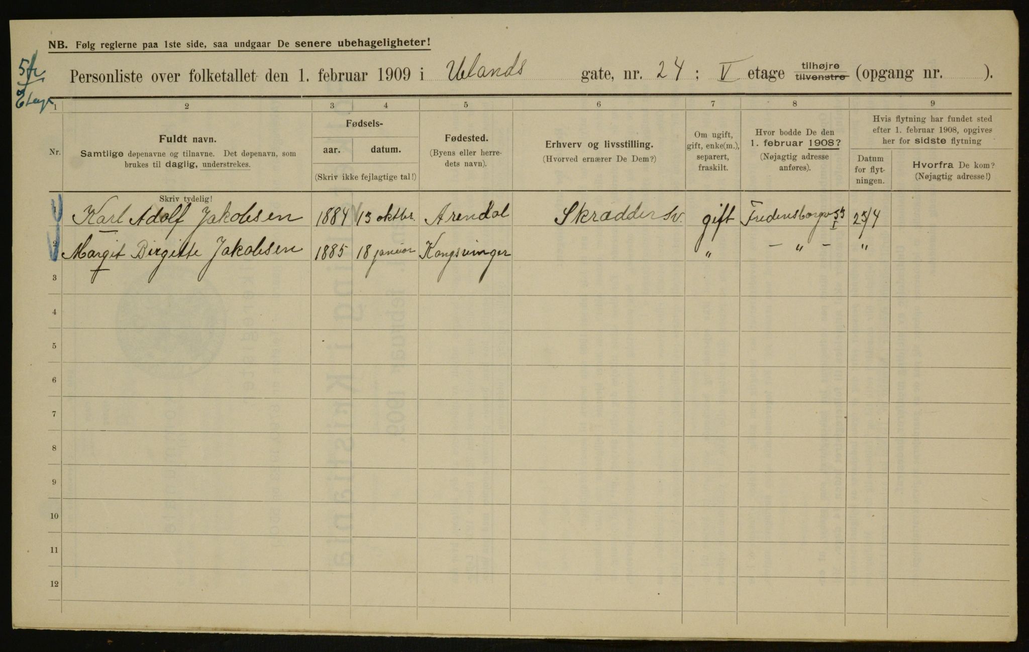 OBA, Municipal Census 1909 for Kristiania, 1909, p. 107606