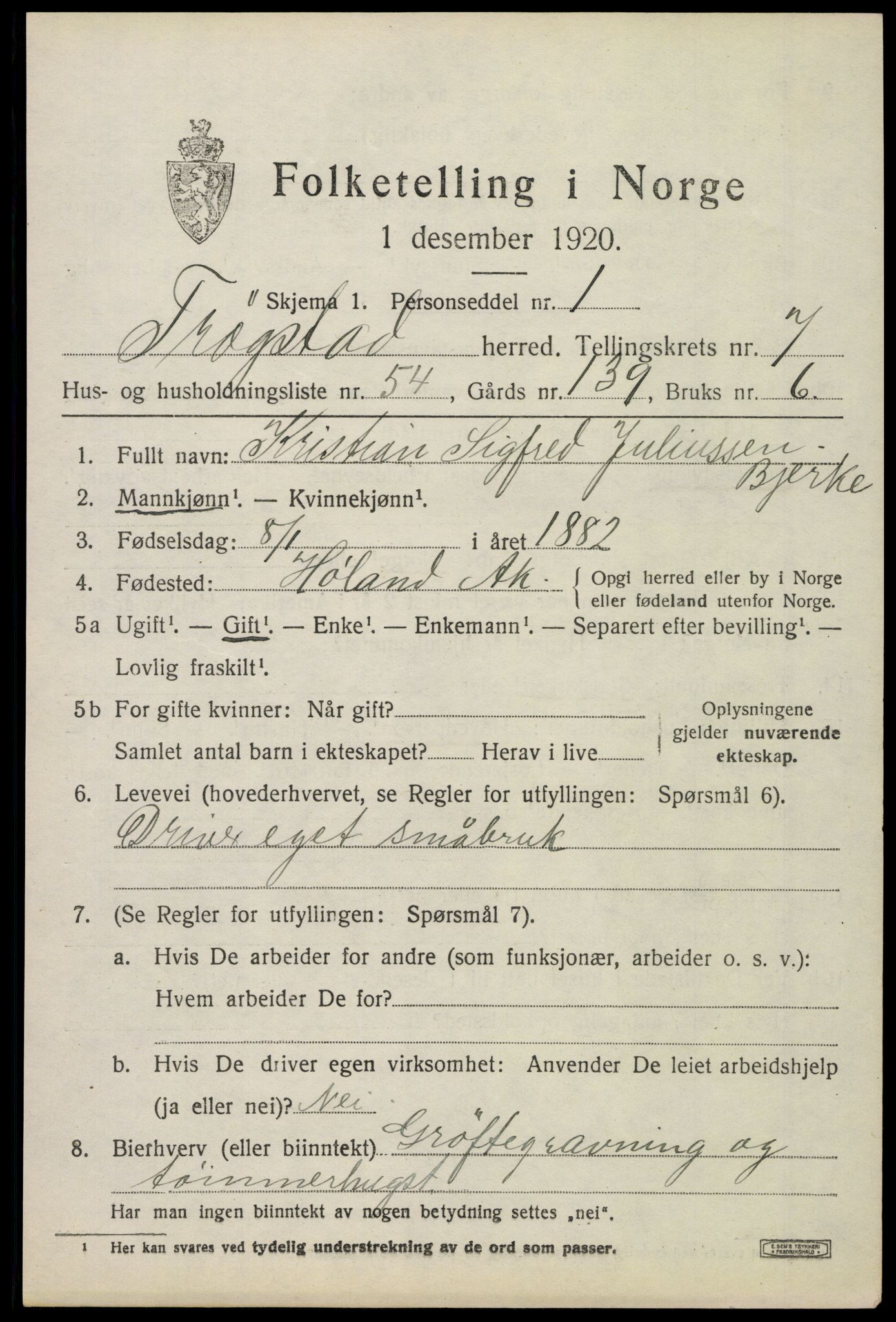 SAO, 1920 census for Trøgstad, 1920, p. 8126