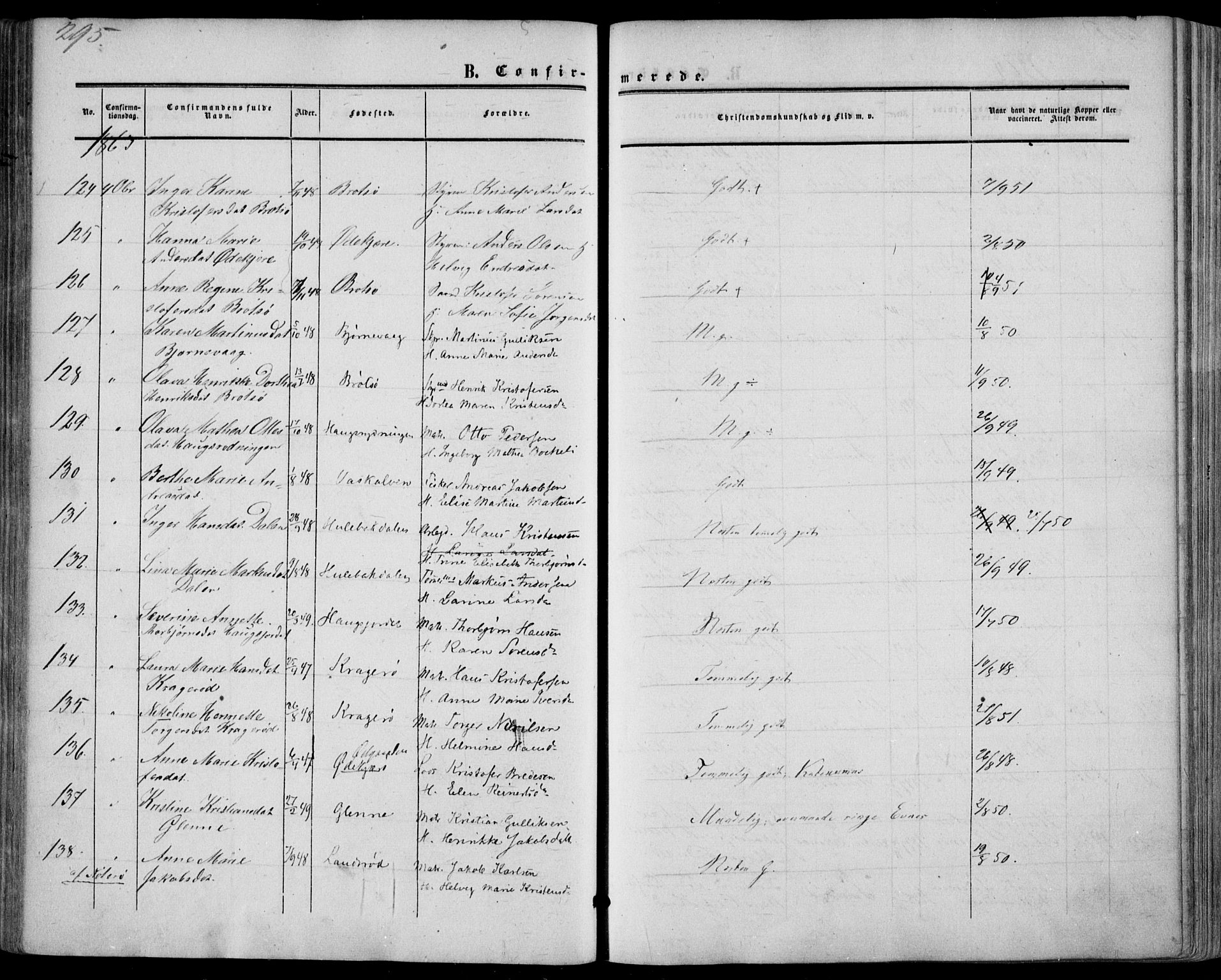 Nøtterøy kirkebøker, AV/SAKO-A-354/F/Fa/L0006: Parish register (official) no. I 6, 1852-1864, p. 295