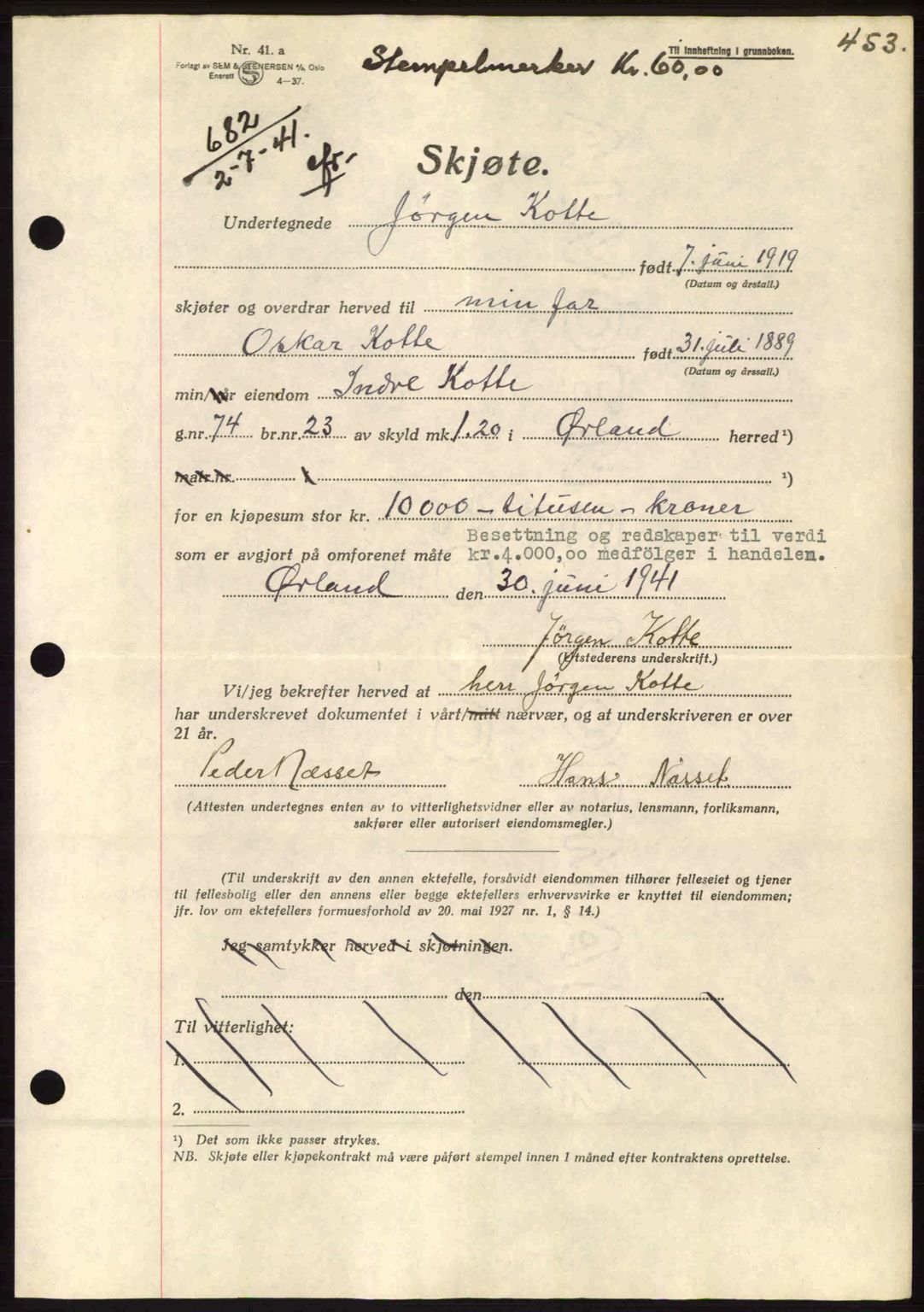 Fosen sorenskriveri, AV/SAT-A-1107/1/2/2C: Mortgage book no. 84-85, 1941-1942, Diary no: : 682/1941