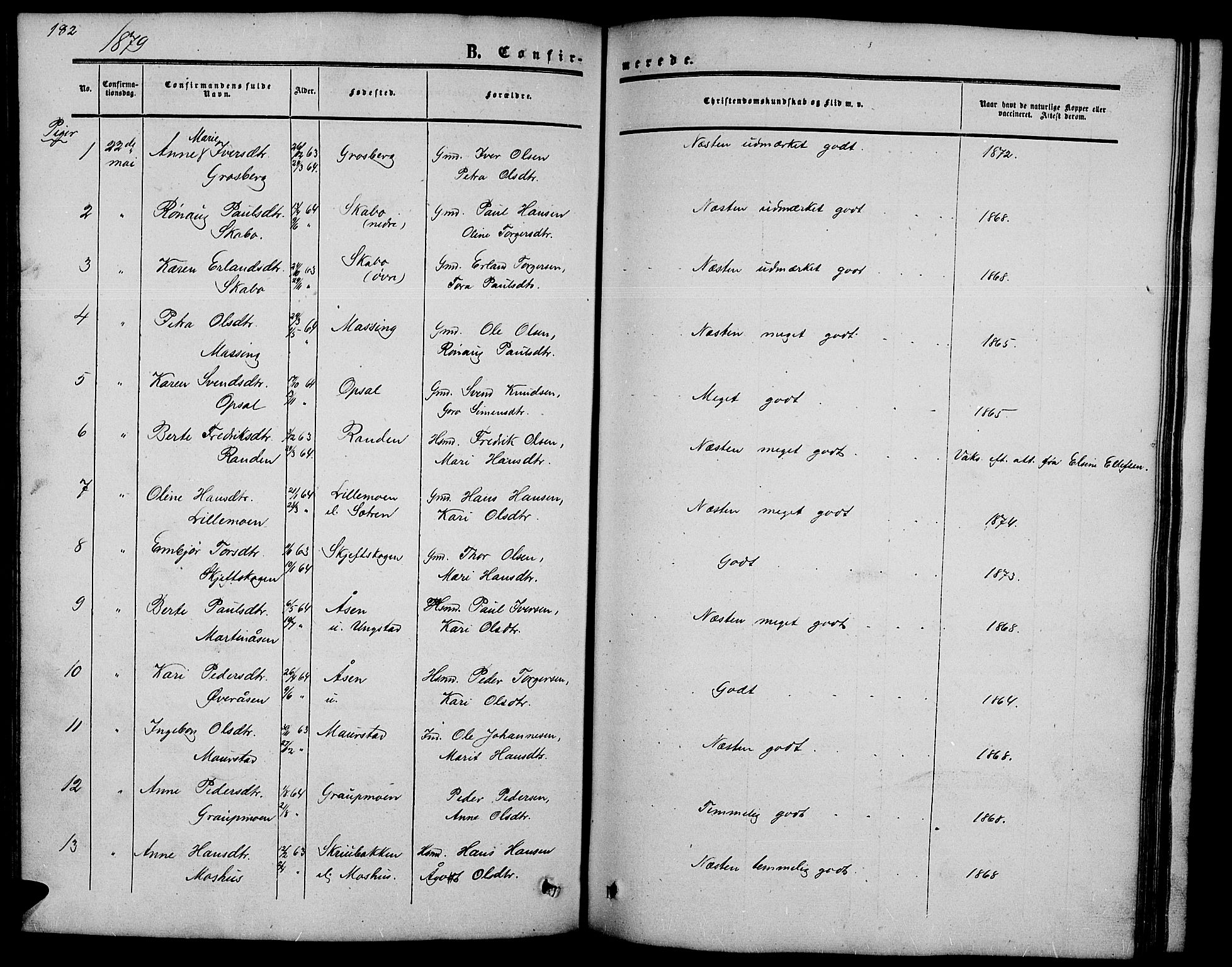Nord-Fron prestekontor, SAH/PREST-080/H/Ha/Hab/L0002: Parish register (copy) no. 2, 1851-1883, p. 182