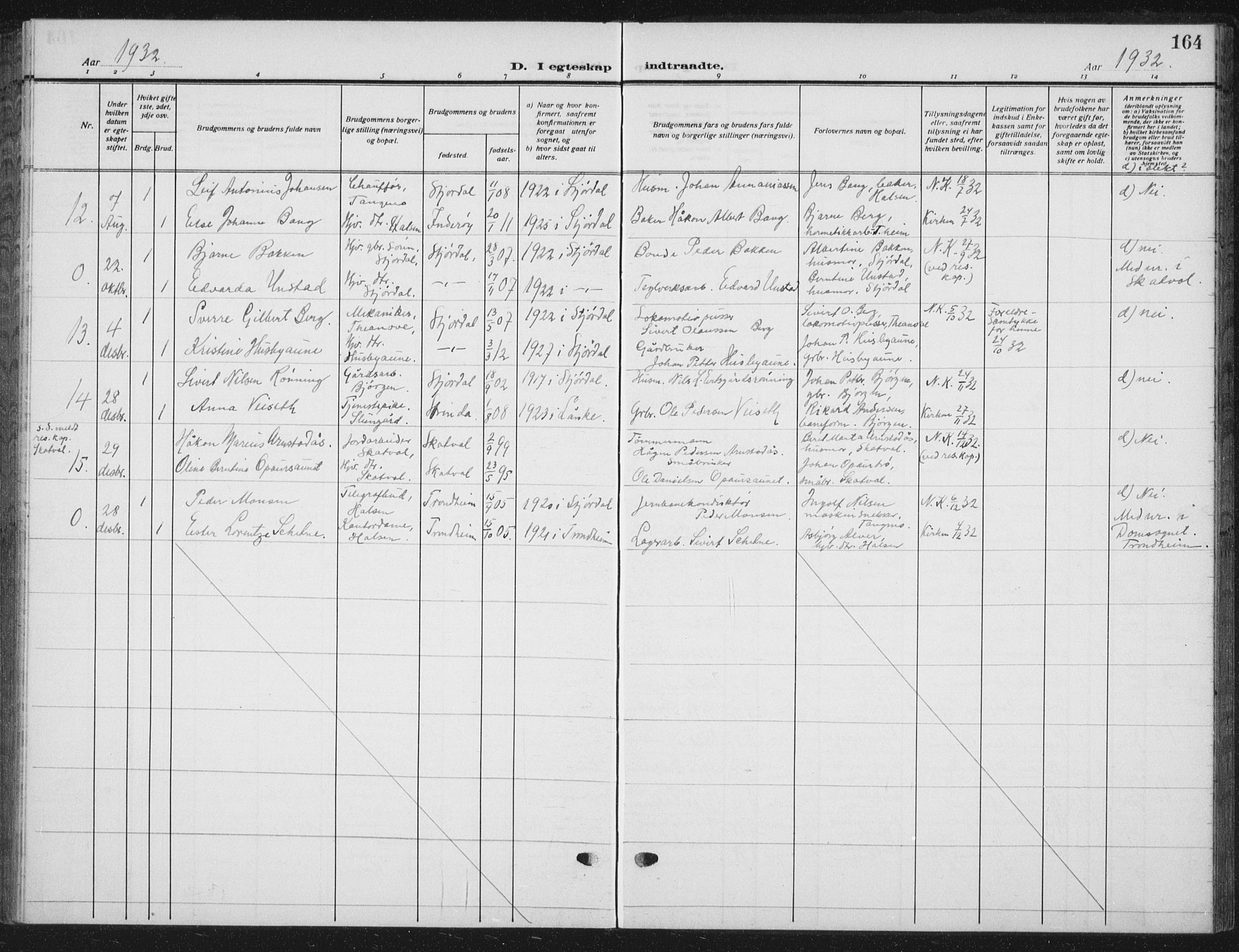 Ministerialprotokoller, klokkerbøker og fødselsregistre - Nord-Trøndelag, SAT/A-1458/709/L0088: Parish register (copy) no. 709C02, 1914-1934, p. 164