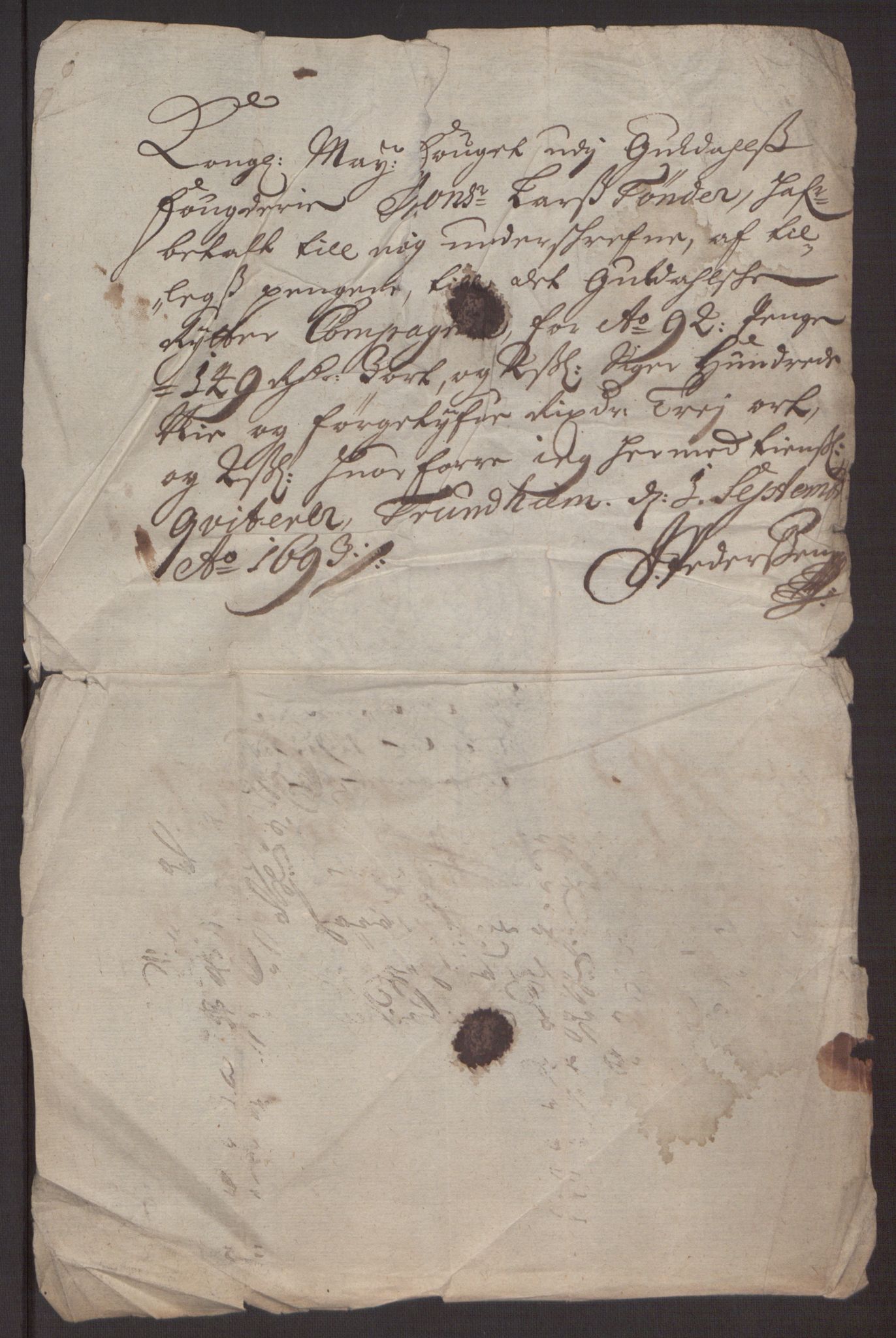 Rentekammeret inntil 1814, Reviderte regnskaper, Fogderegnskap, AV/RA-EA-4092/R59/L3942: Fogderegnskap Gauldal, 1692, p. 298