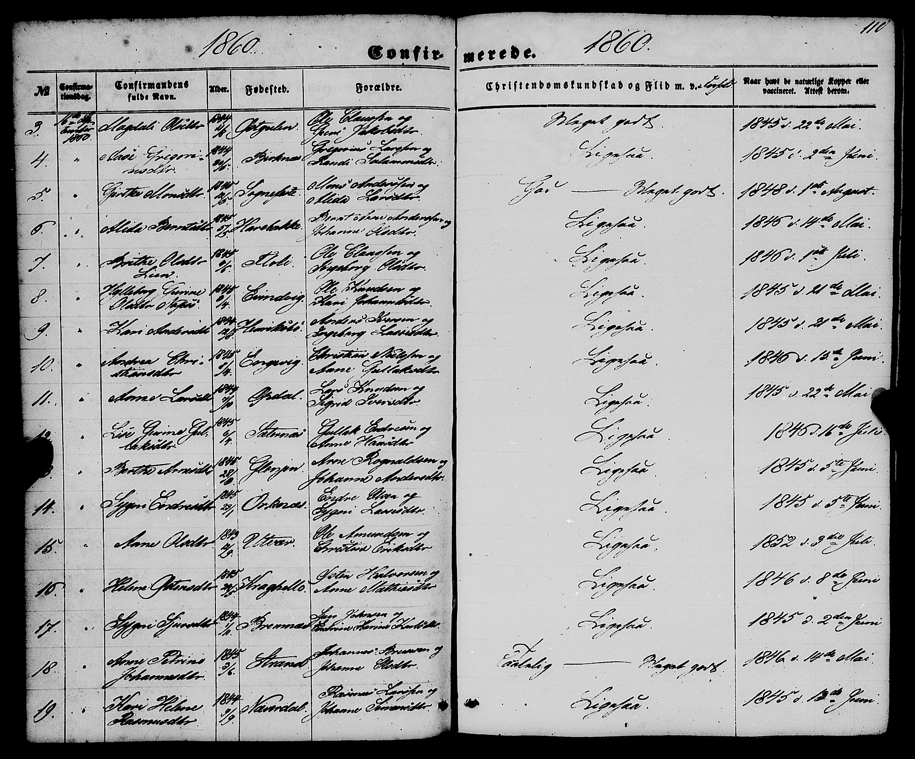 Gulen sokneprestembete, AV/SAB-A-80201/H/Haa/Haaa/L0022: Parish register (official) no. A 22, 1859-1869, p. 110