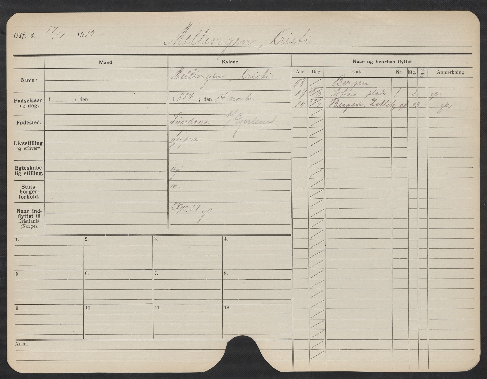 Oslo folkeregister, Registerkort, AV/SAO-A-11715/F/Fa/Fac/L0020: Kvinner, 1906-1914, p. 804a