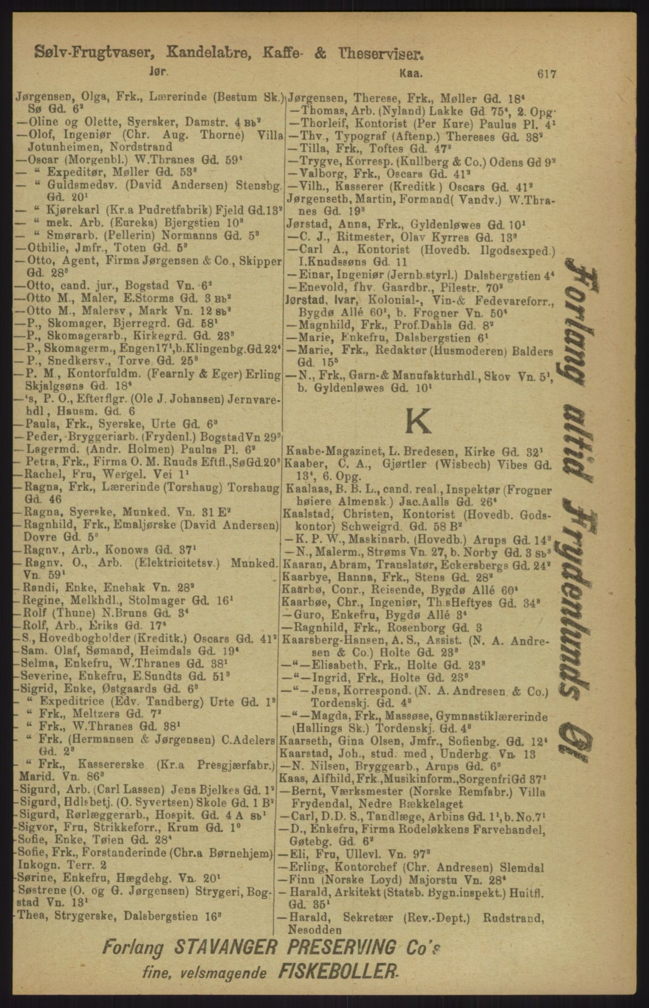 Kristiania/Oslo adressebok, PUBL/-, 1911, p. 617