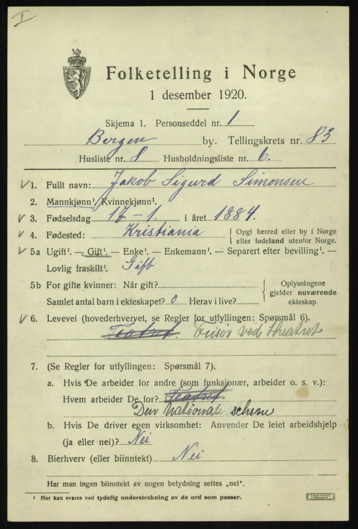 SAB, 1920 census for Bergen, 1920, p. 154576