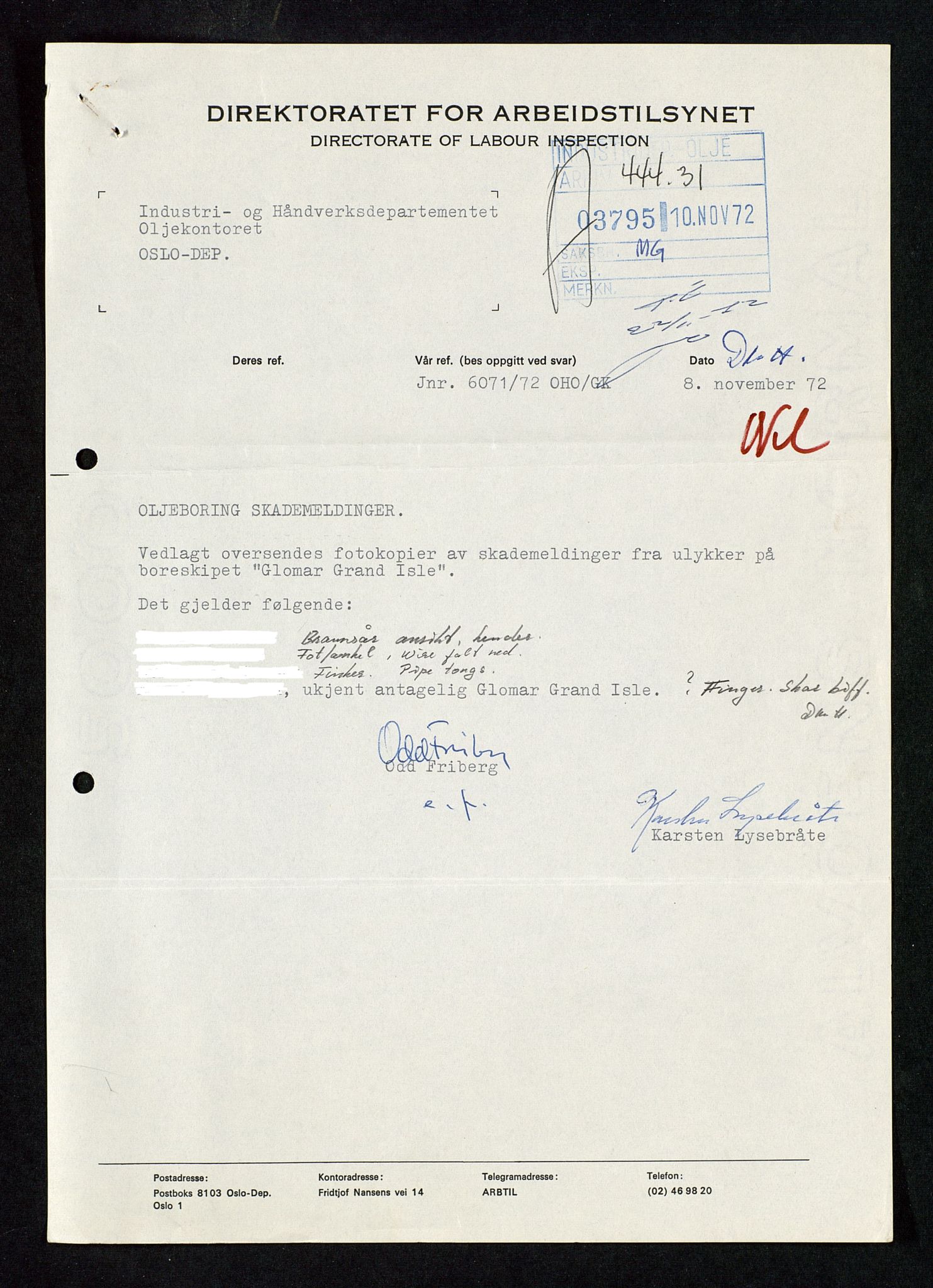 Industridepartementet, Oljekontoret, AV/SAST-A-101348/Da/L0012: Arkivnøkkel 798 Helikopter, luftfart, telekommunikasjon og skademeldinger/ulykker, 1966-1972, p. 415