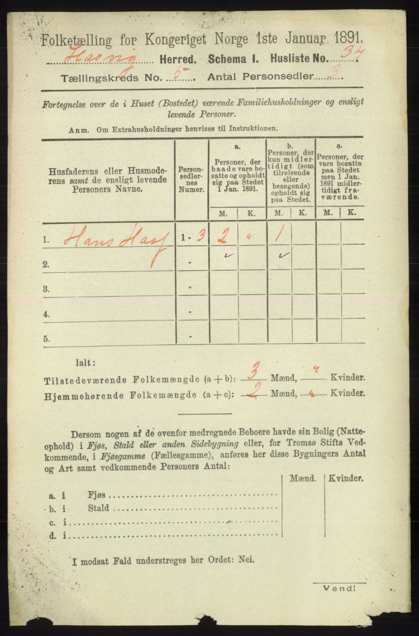 RA, 1891 census for 2015 Hasvik, 1891, p. 637