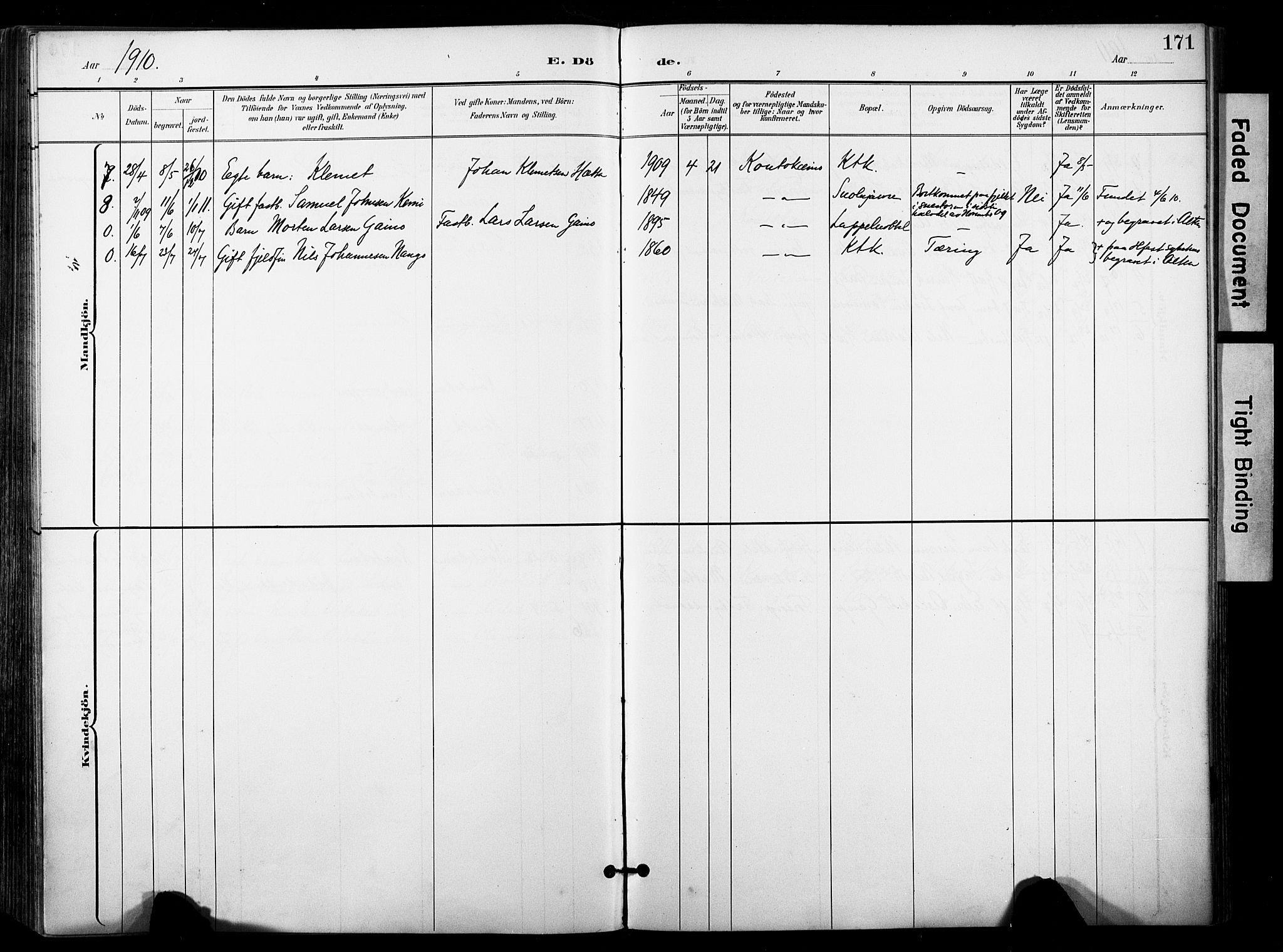 Kautokeino sokneprestembete, SATØ/S-1340/H/Ha/L0005.kirke: Parish register (official) no. 5, 1896-1916, p. 171