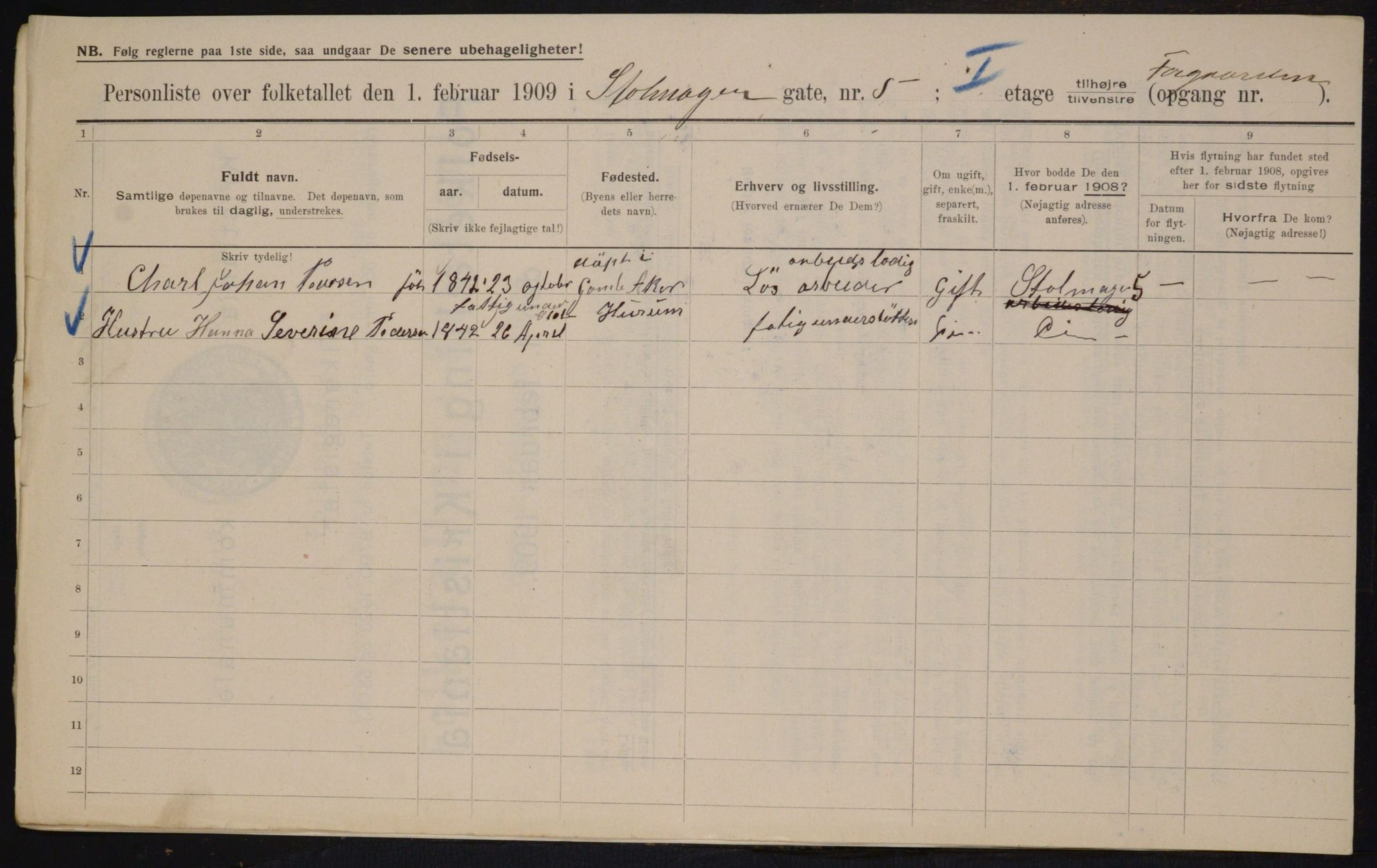 OBA, Municipal Census 1909 for Kristiania, 1909, p. 92804