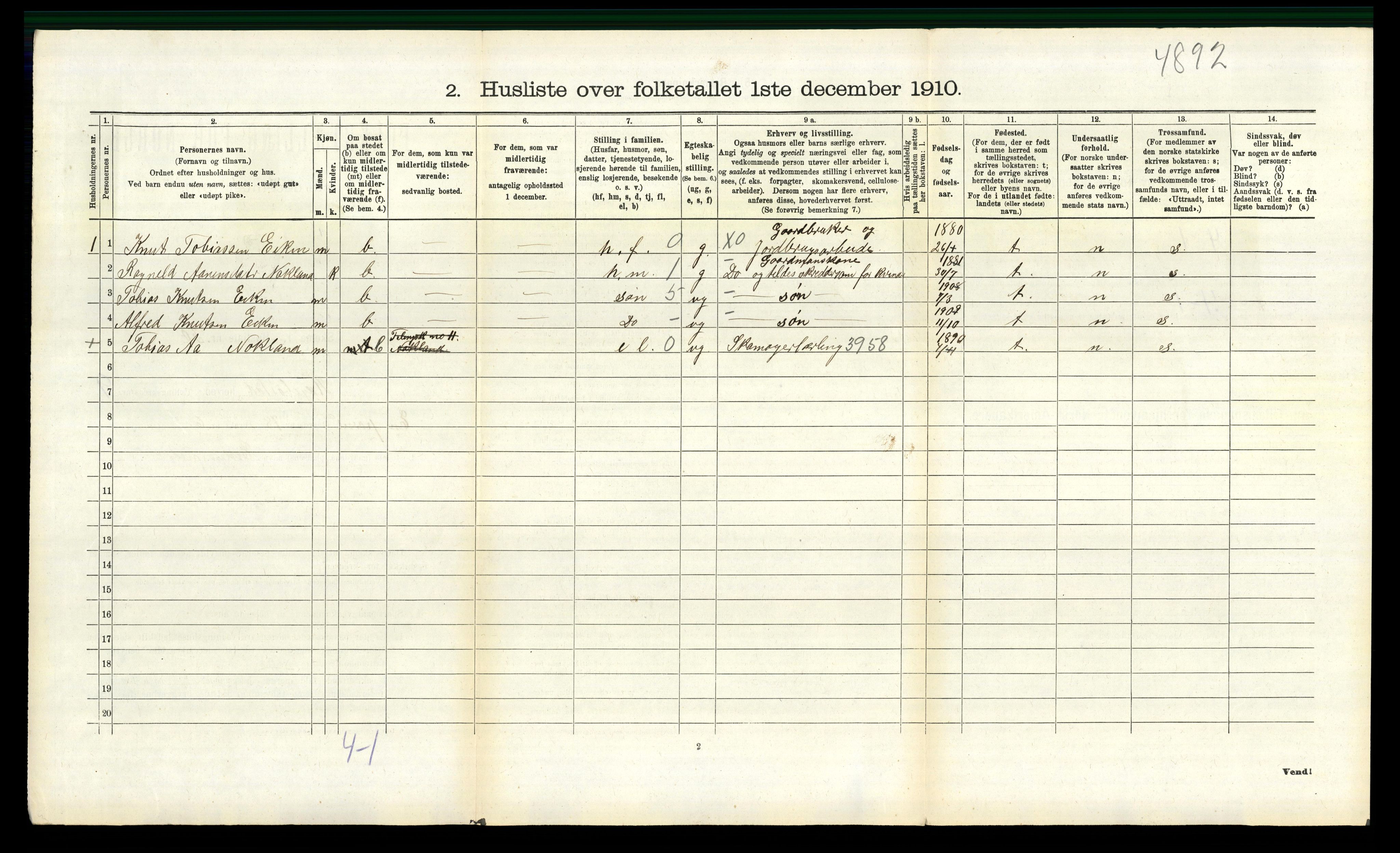 RA, 1910 census for Hægebostad, 1910, p. 766