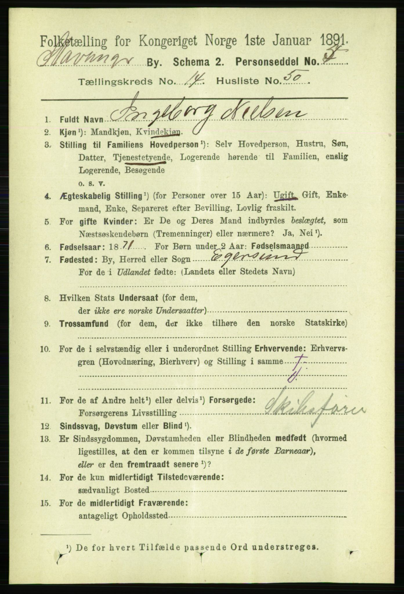 RA, 1891 census for 1103 Stavanger, 1891, p. 17430