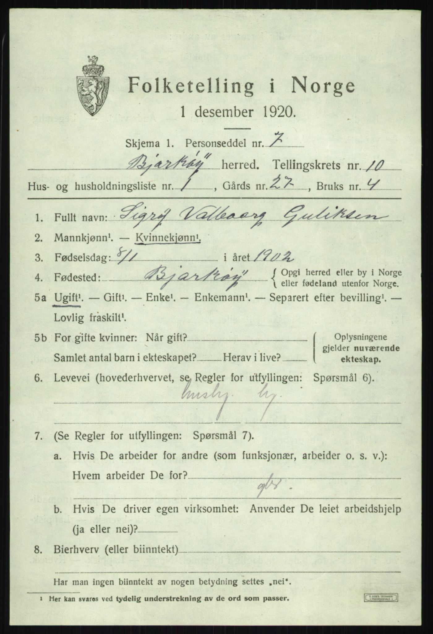 SATØ, 1920 census for Bjarkøy, 1920, p. 4005