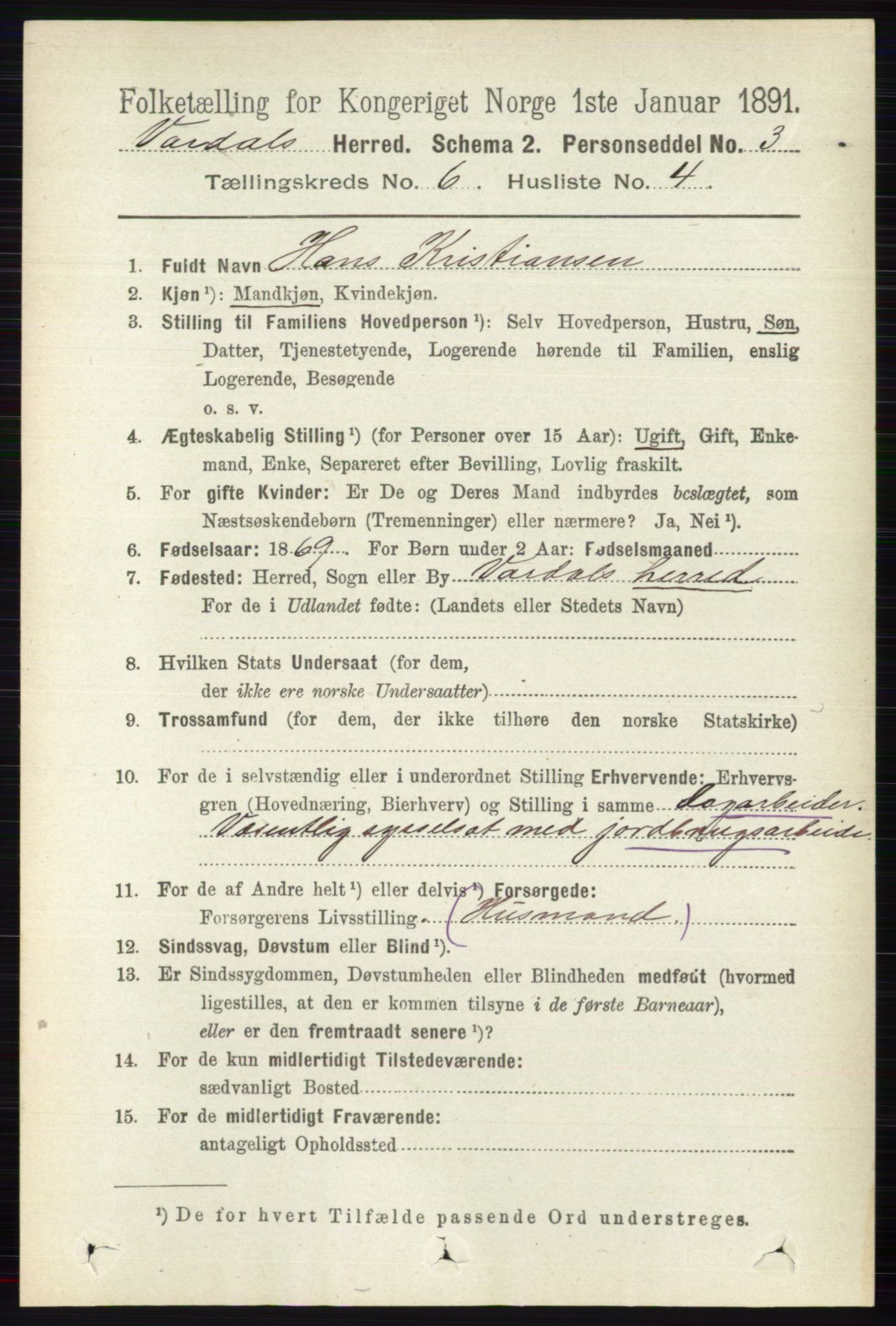 RA, 1891 census for 0527 Vardal, 1891, p. 2397