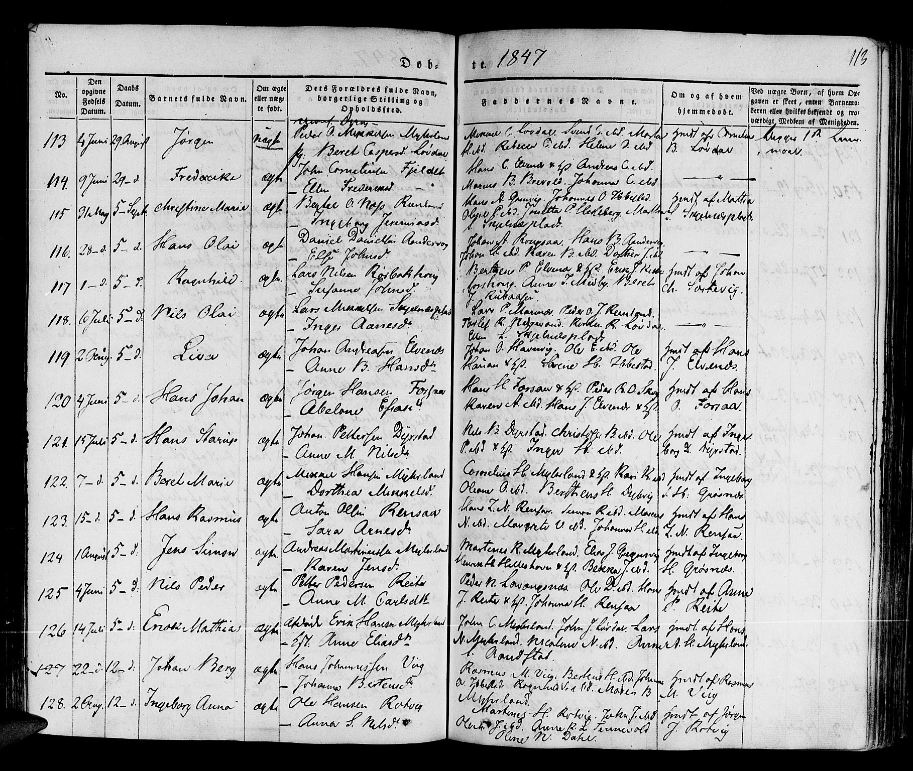 Ibestad sokneprestembete, AV/SATØ-S-0077/H/Ha/Haa/L0006kirke: Parish register (official) no. 6, 1837-1850, p. 113