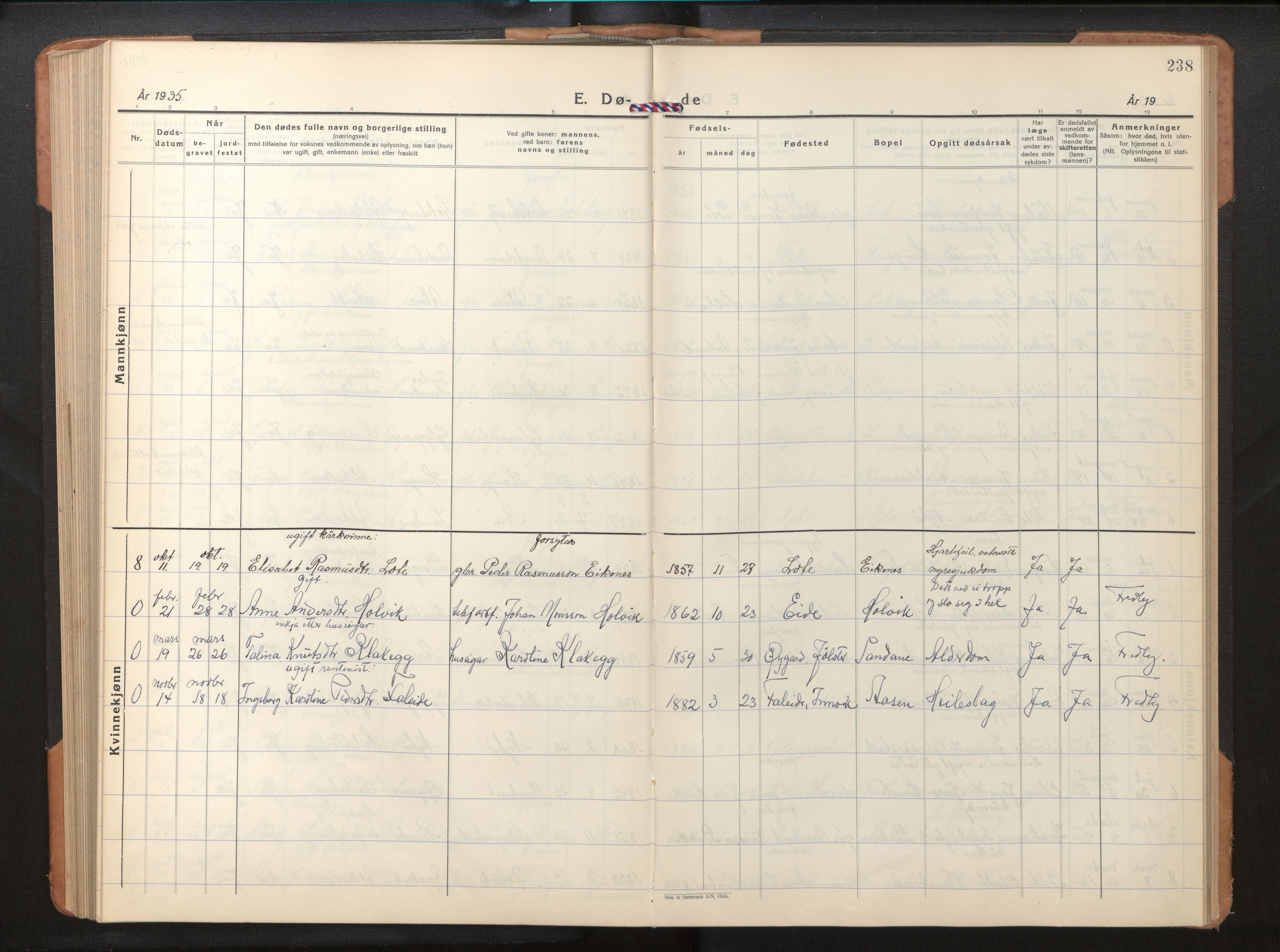 Gloppen sokneprestembete, AV/SAB-A-80101/H/Hab/Habb/L0005: Parish register (copy) no. B 5, 1931-1953, p. 237b-238a