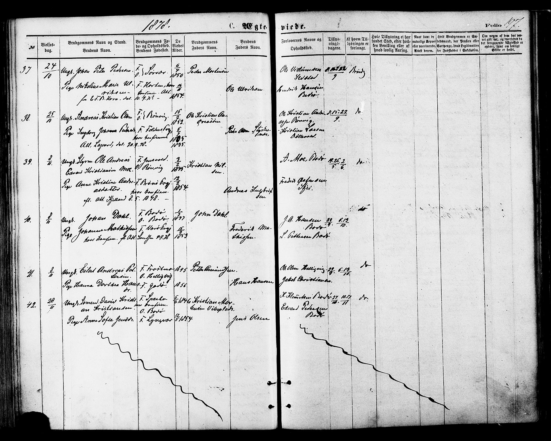 Ministerialprotokoller, klokkerbøker og fødselsregistre - Nordland, AV/SAT-A-1459/801/L0009: Parish register (official) no. 801A09, 1876-1883, p. 197