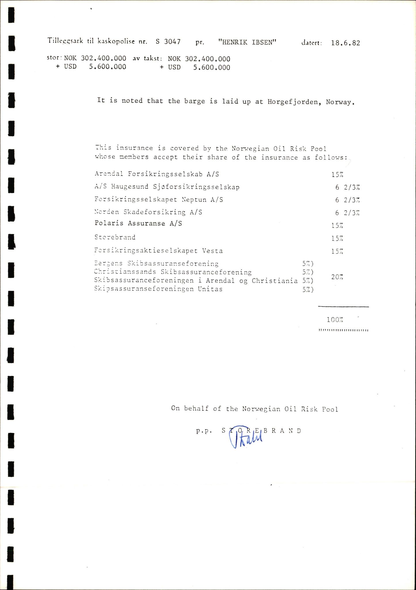 Pa 1503 - Stavanger Drilling AS, SAST/A-101906/2/E/Ec/Eca/L0009: Forsikring, 1975-1980