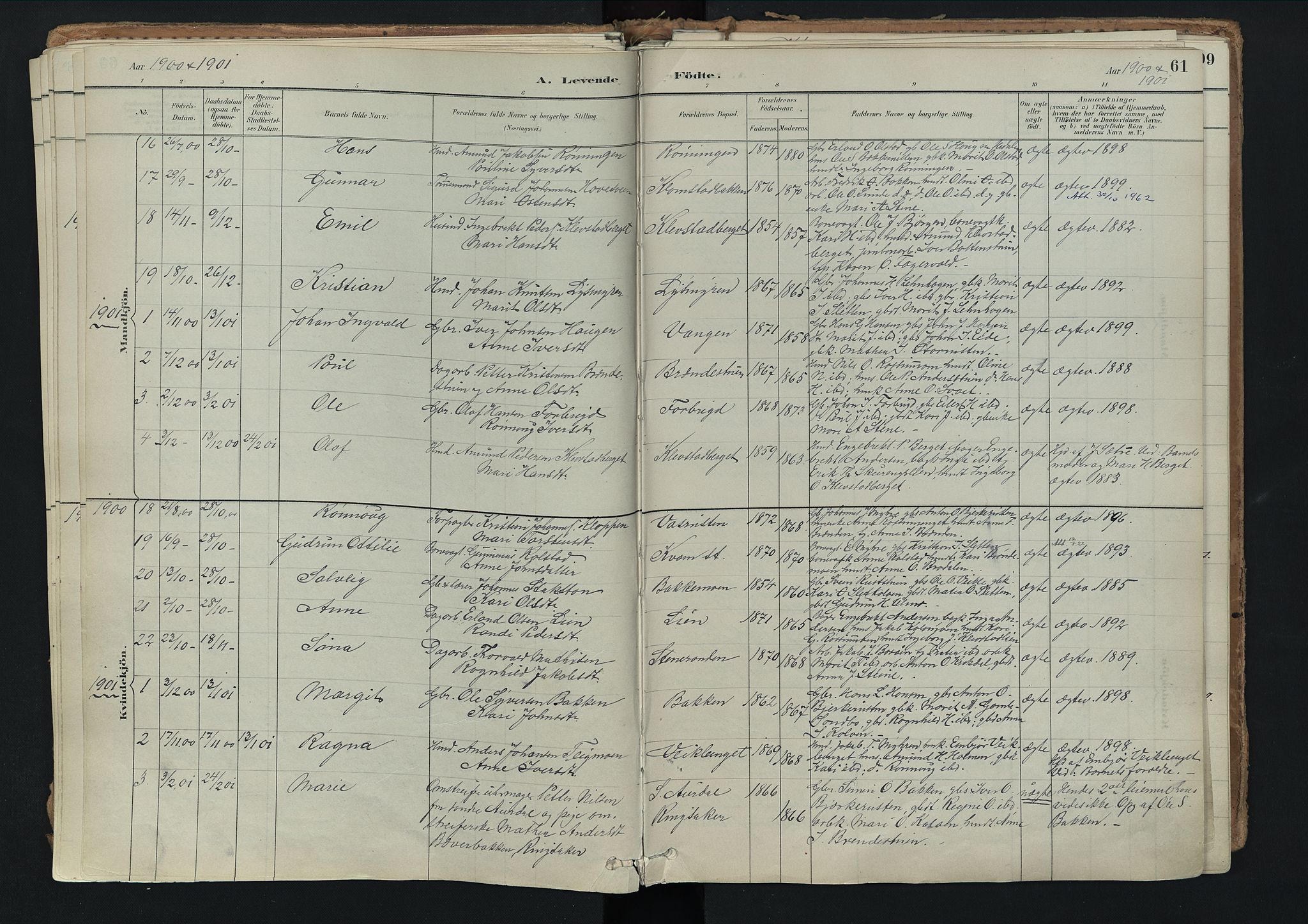 Nord-Fron prestekontor, SAH/PREST-080/H/Ha/Haa/L0003: Parish register (official) no. 3, 1884-1914, p. 61