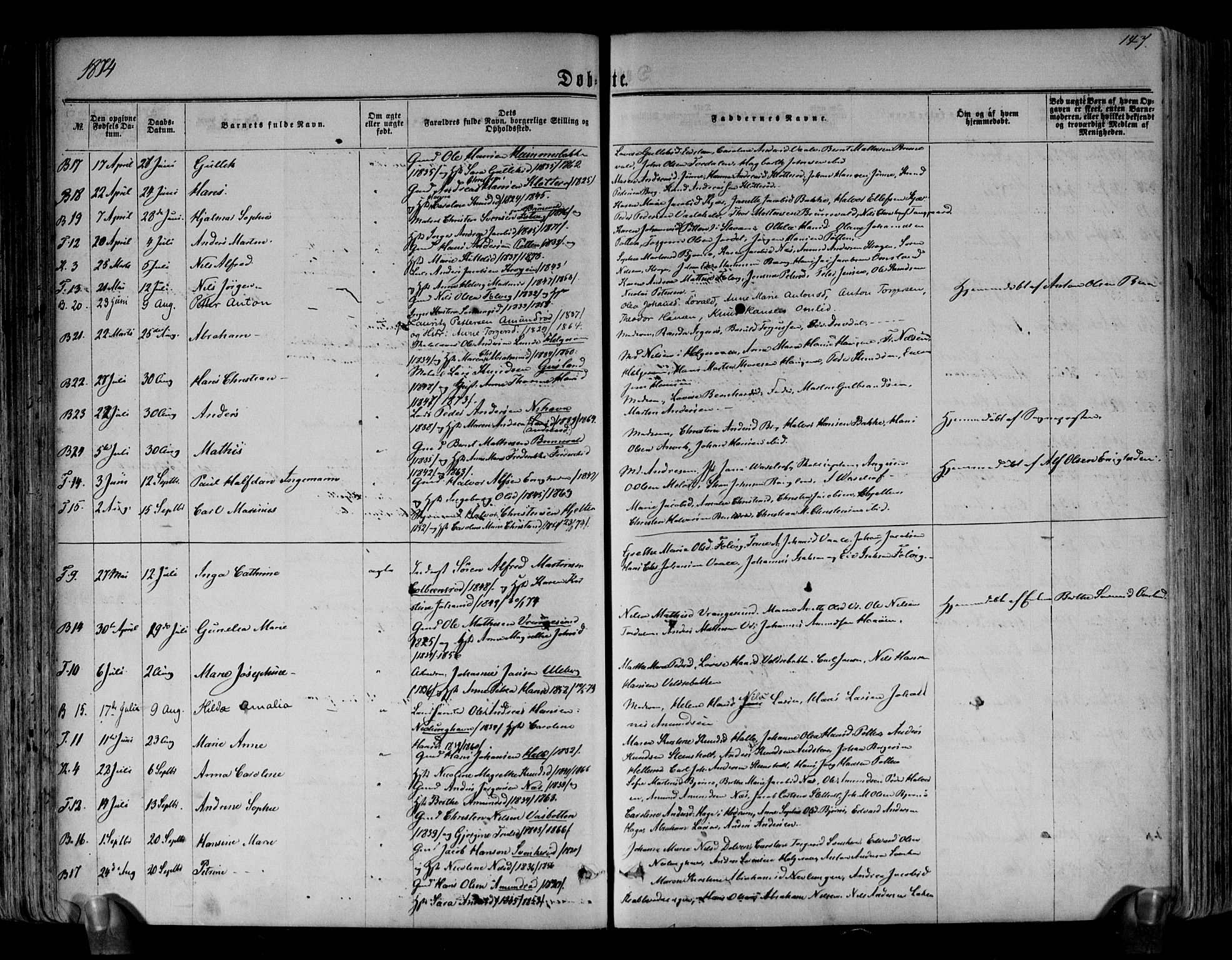 Brunlanes kirkebøker, AV/SAKO-A-342/F/Fa/L0005: Parish register (official) no. I 5, 1862-1877, p. 147