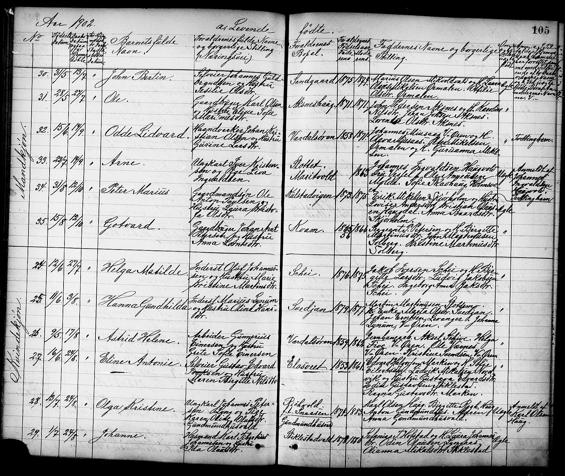 Ministerialprotokoller, klokkerbøker og fødselsregistre - Nord-Trøndelag, SAT/A-1458/723/L0257: Parish register (copy) no. 723C05, 1890-1907, p. 105