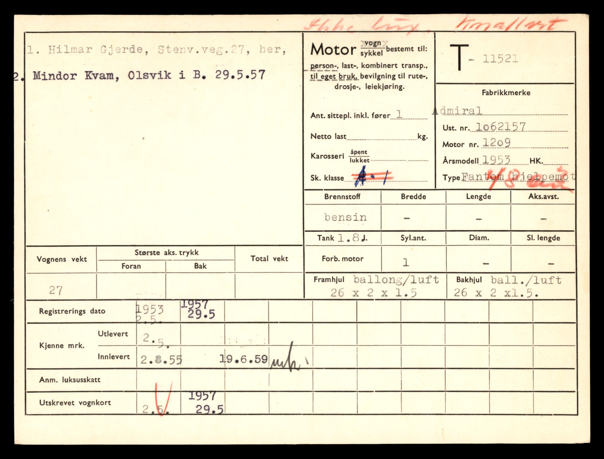 Møre og Romsdal vegkontor - Ålesund trafikkstasjon, AV/SAT-A-4099/F/Fe/L0029: Registreringskort for kjøretøy T 11430 - T 11619, 1927-1998, p. 1662