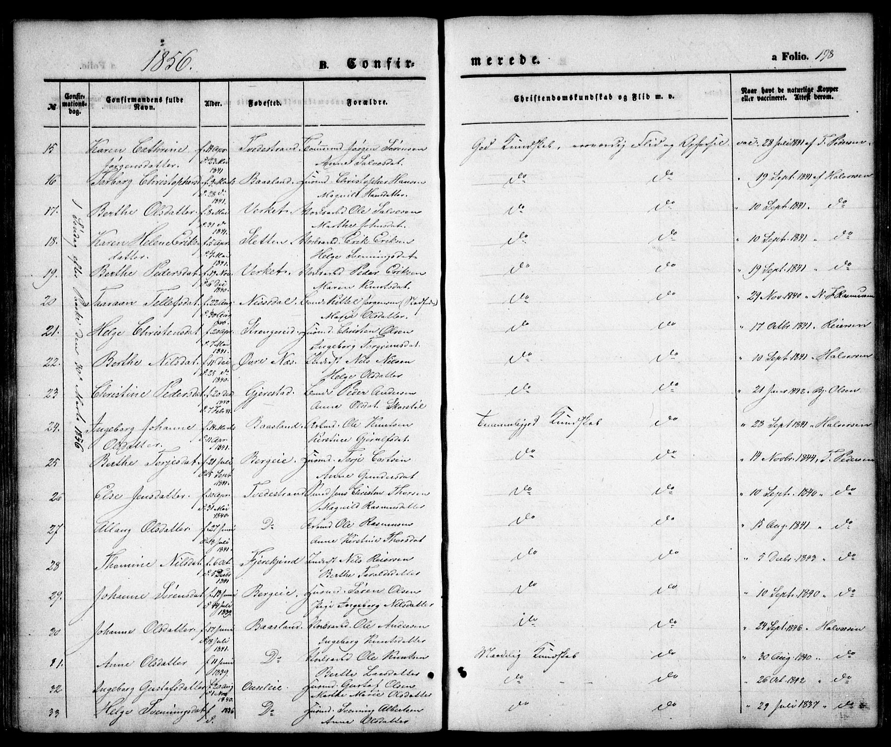 Holt sokneprestkontor, AV/SAK-1111-0021/F/Fa/L0008: Parish register (official) no. A 8, 1849-1860, p. 198