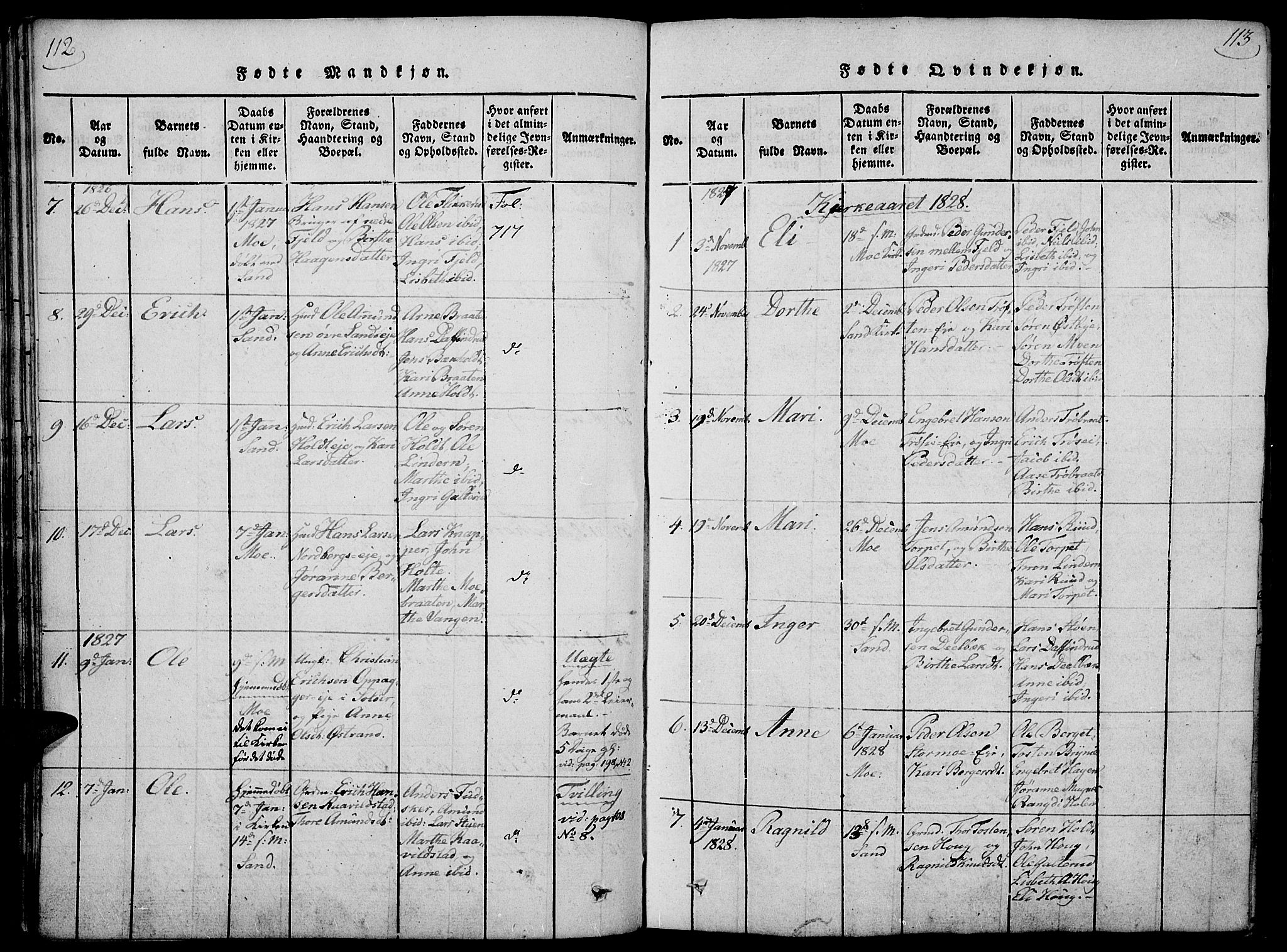 Nord-Odal prestekontor, AV/SAH-PREST-032/H/Ha/Haa/L0001: Parish register (official) no. 1, 1819-1838, p. 112-113