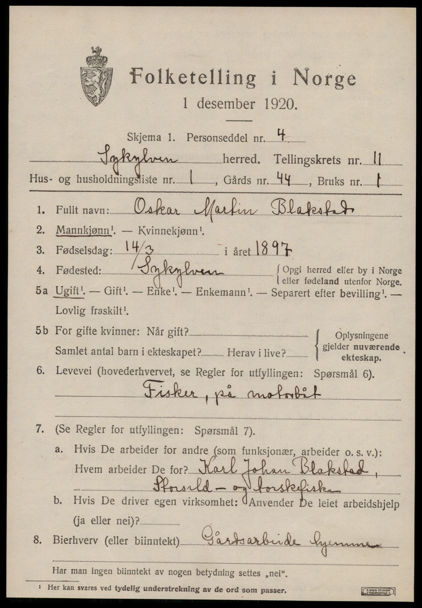 SAT, 1920 census for Sykkylven, 1920, p. 5417