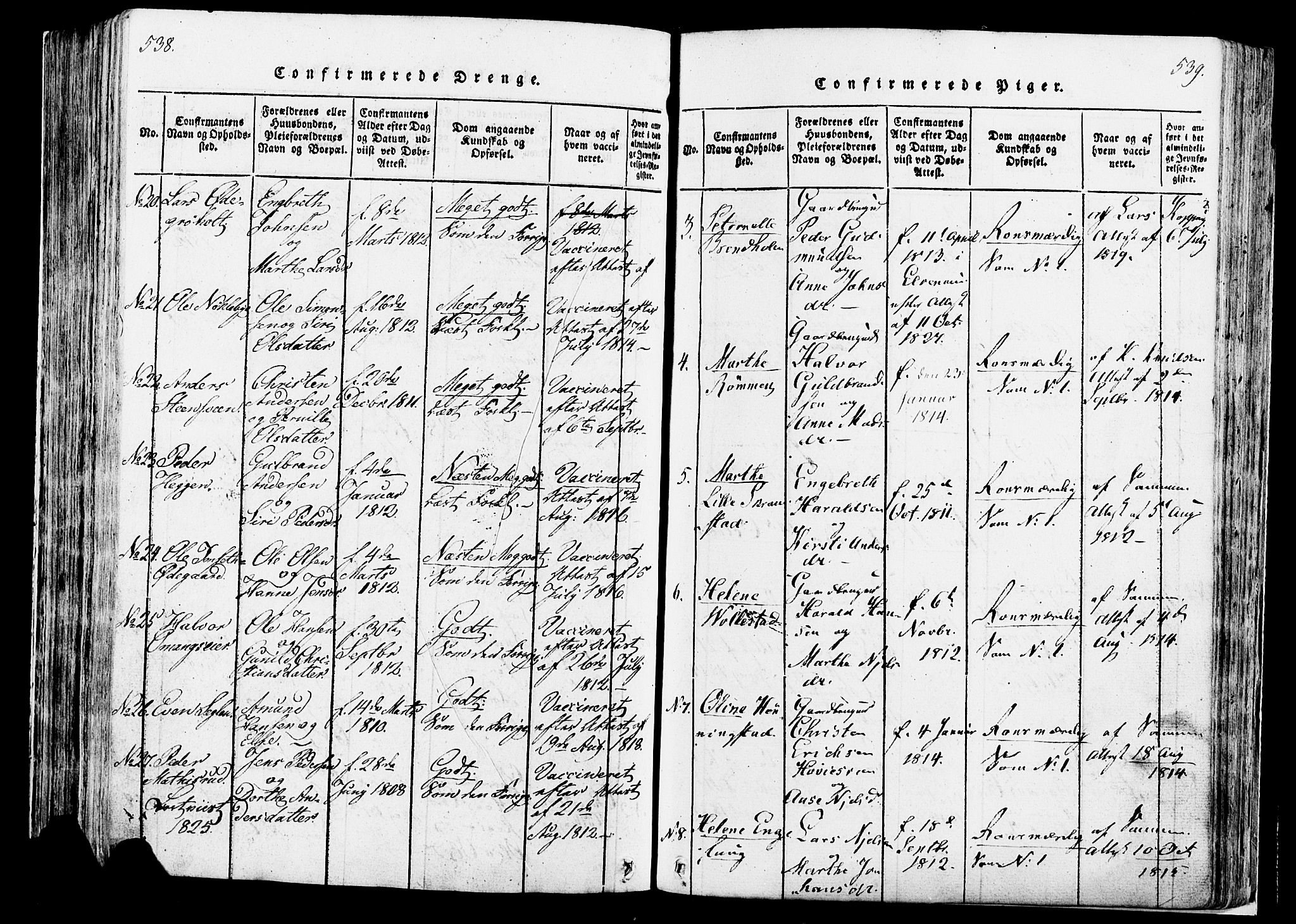 Løten prestekontor, SAH/PREST-022/K/Ka/L0005: Parish register (official) no. 5, 1814-1832, p. 538-539