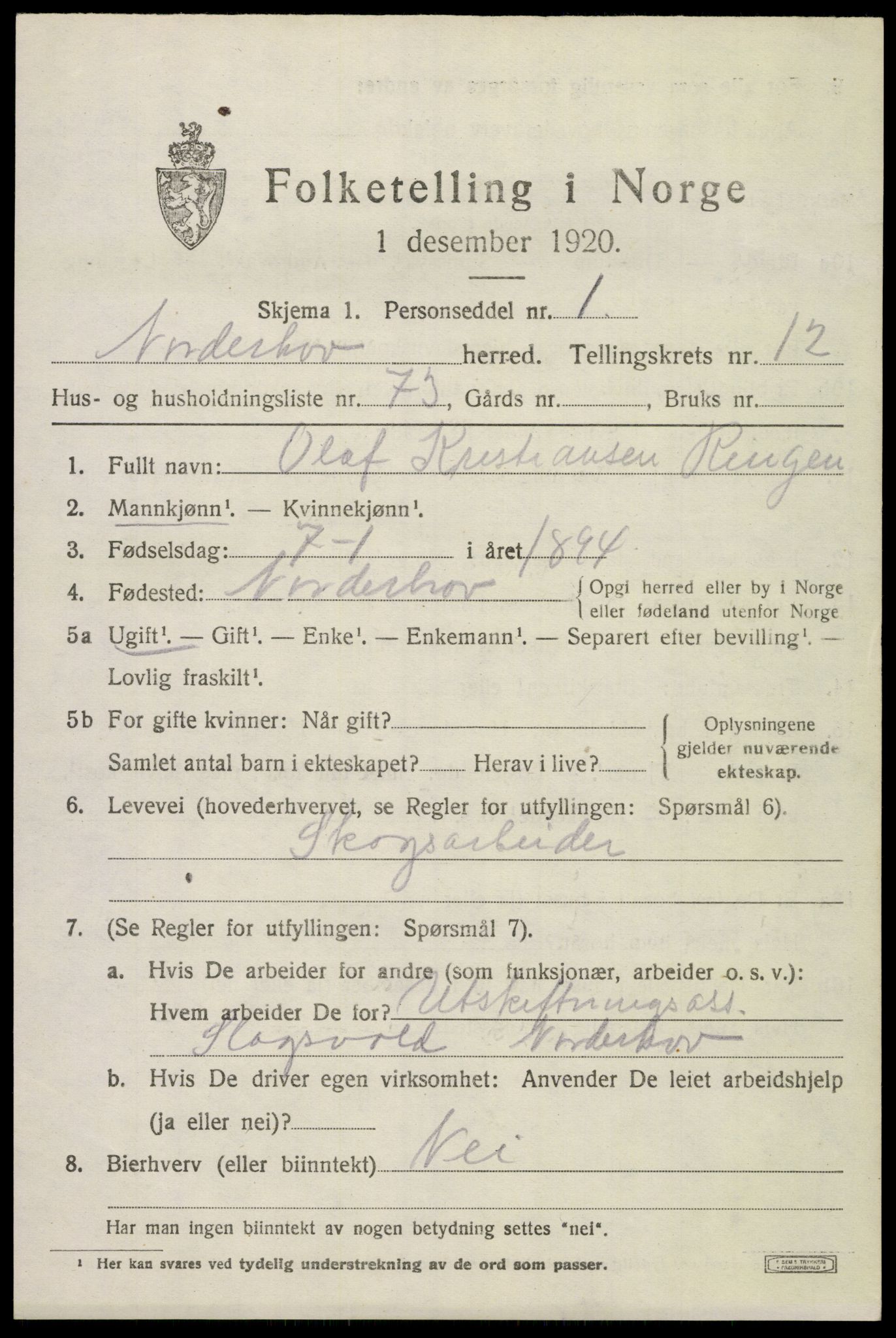 SAKO, 1920 census for Norderhov, 1920, p. 14548