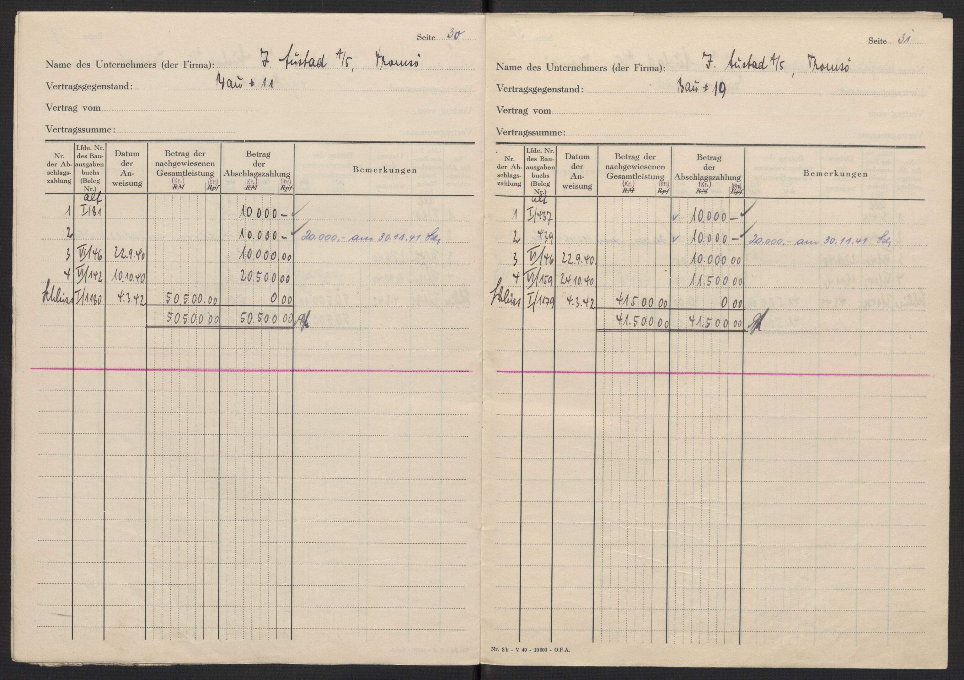 Tyske arkiver, Organisation Todt (OT), Einsatzgruppe Wiking, AV/RA-RAFA-2188/2/F/Fg/Fgb/L0005: Bltg. L.W. Bardufoss: Diverse regnskapsbøker, 1940