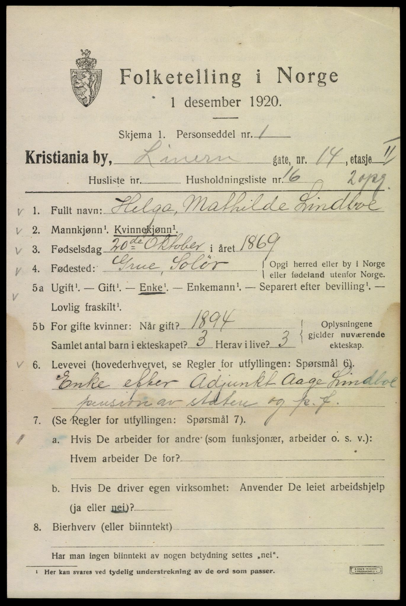 SAO, 1920 census for Kristiania, 1920, p. 365481