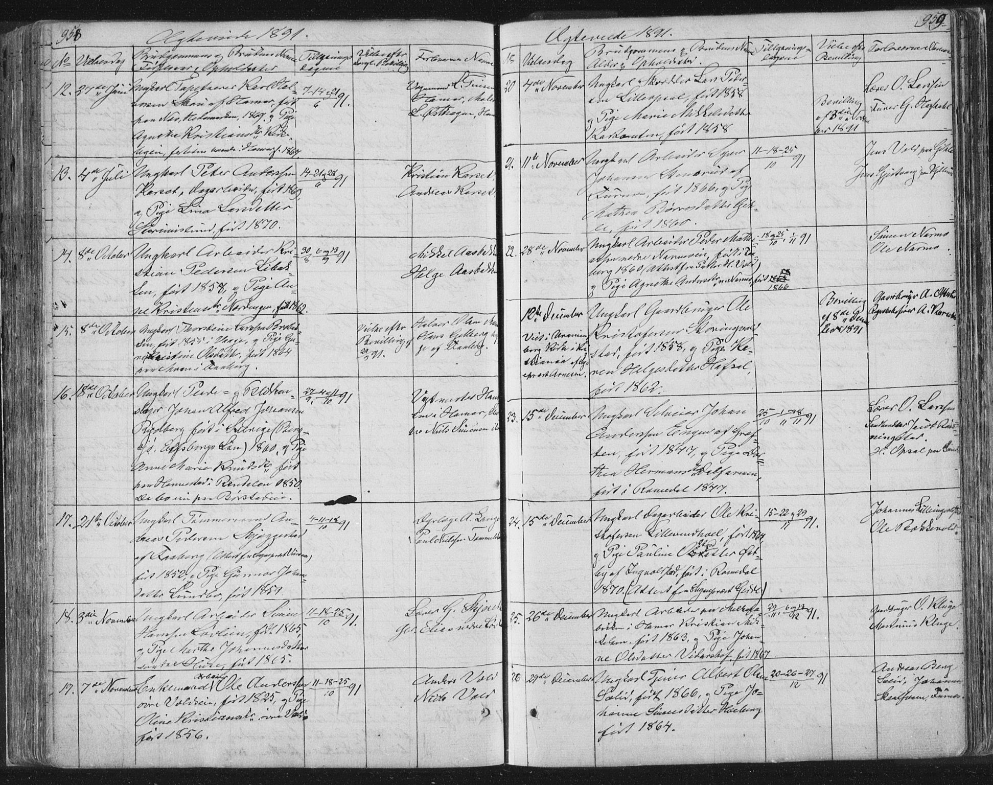 Vang prestekontor, Hedmark, SAH/PREST-008/H/Ha/Hab/L0010B: Parish register (copy) no. 10b, 1854-1896, p. 958-959