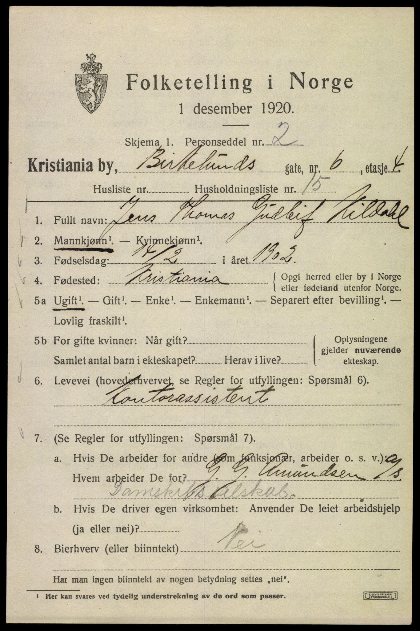 SAO, 1920 census for Kristiania, 1920, p. 156987