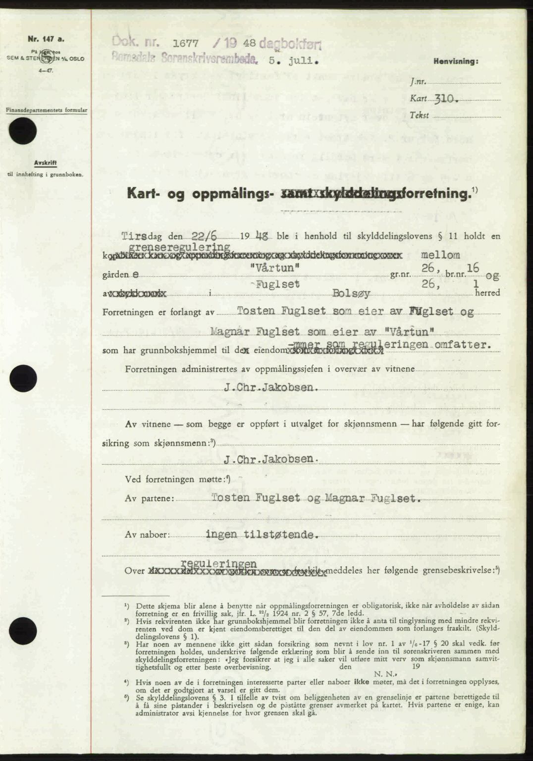 Romsdal sorenskriveri, AV/SAT-A-4149/1/2/2C: Mortgage book no. A26, 1948-1948, Diary no: : 1677/1948