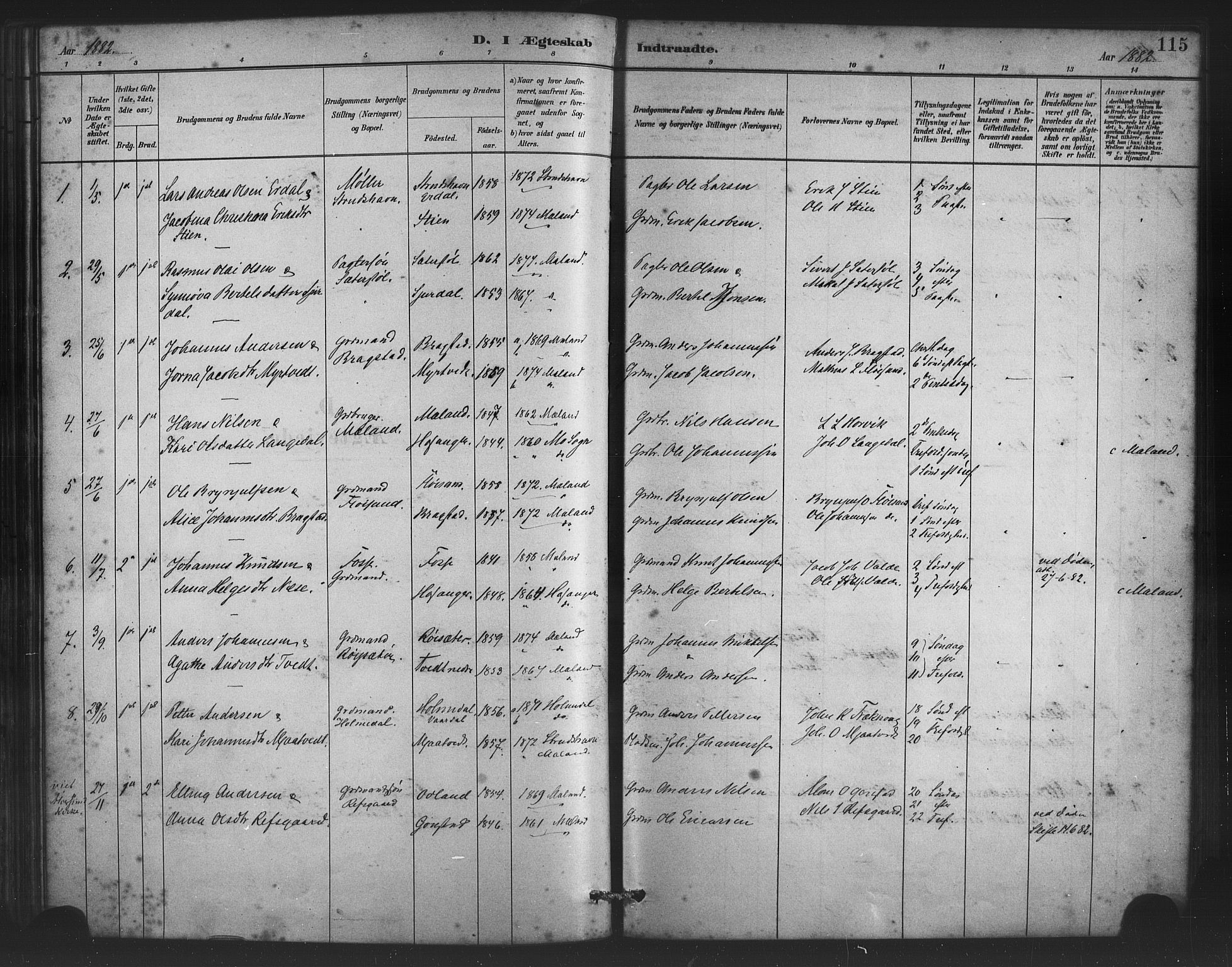 Alversund Sokneprestembete, SAB/A-73901/H/Ha/Haa/Haac/L0001: Parish register (official) no. C 1, 1882-1900, p. 115