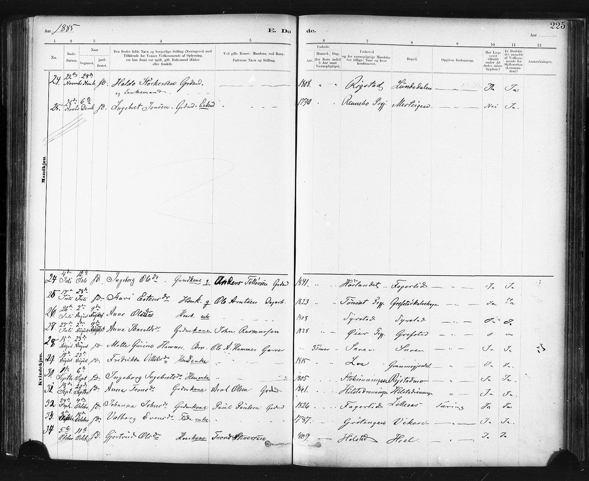 Ministerialprotokoller, klokkerbøker og fødselsregistre - Sør-Trøndelag, AV/SAT-A-1456/672/L0857: Parish register (official) no. 672A09, 1882-1893, p. 225