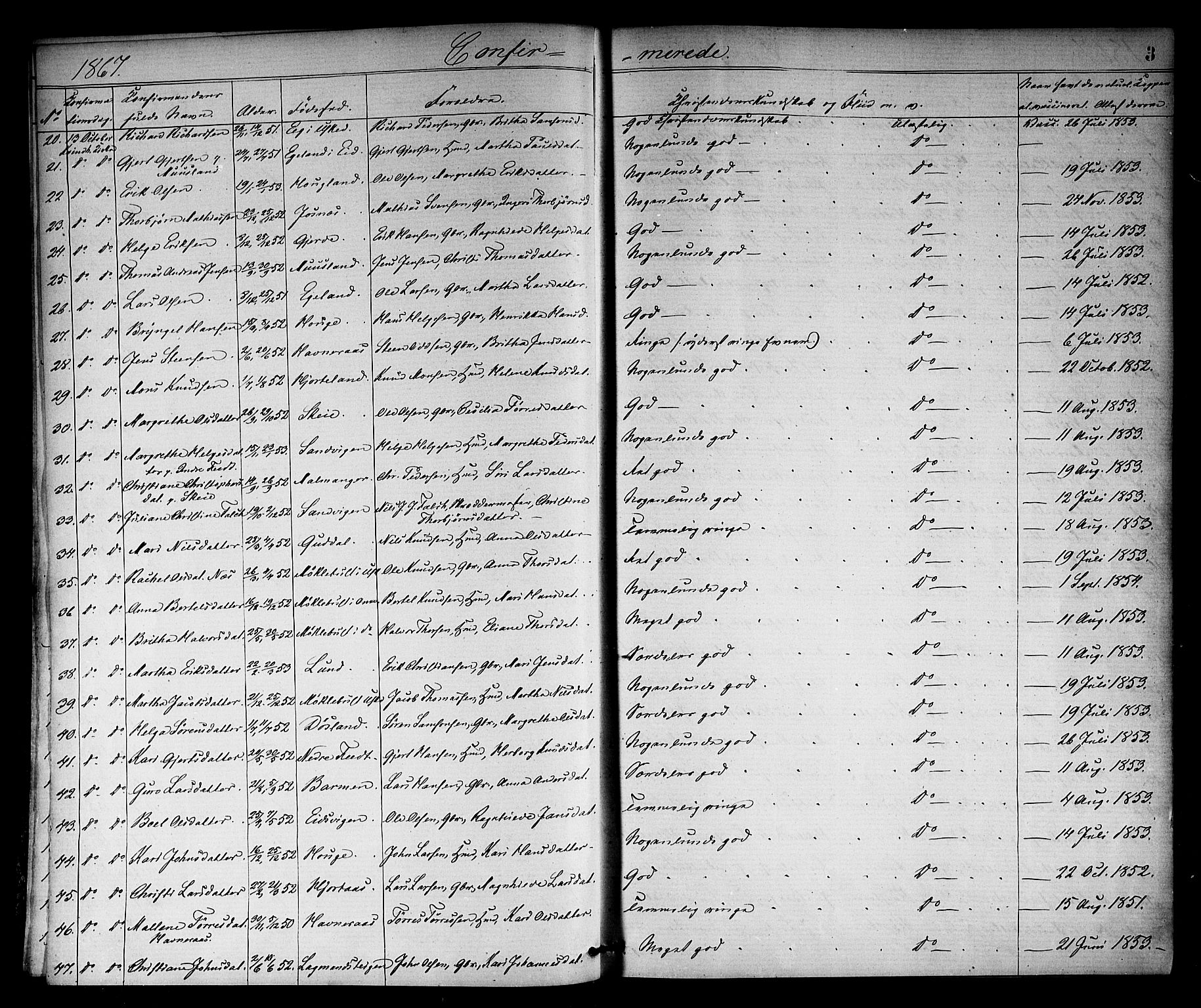 Kvinnherad sokneprestembete, SAB/A-76401/H/Haa: Parish register (official) no. A 10, 1867-1886, p. 3