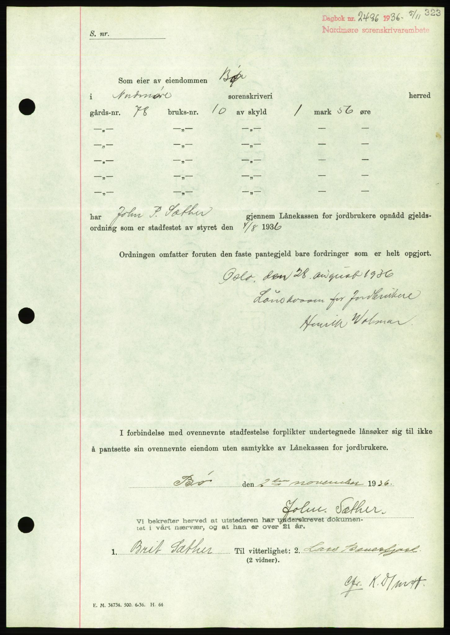 Nordmøre sorenskriveri, AV/SAT-A-4132/1/2/2Ca/L0090: Mortgage book no. B80, 1936-1937, Diary no: : 2436/1936