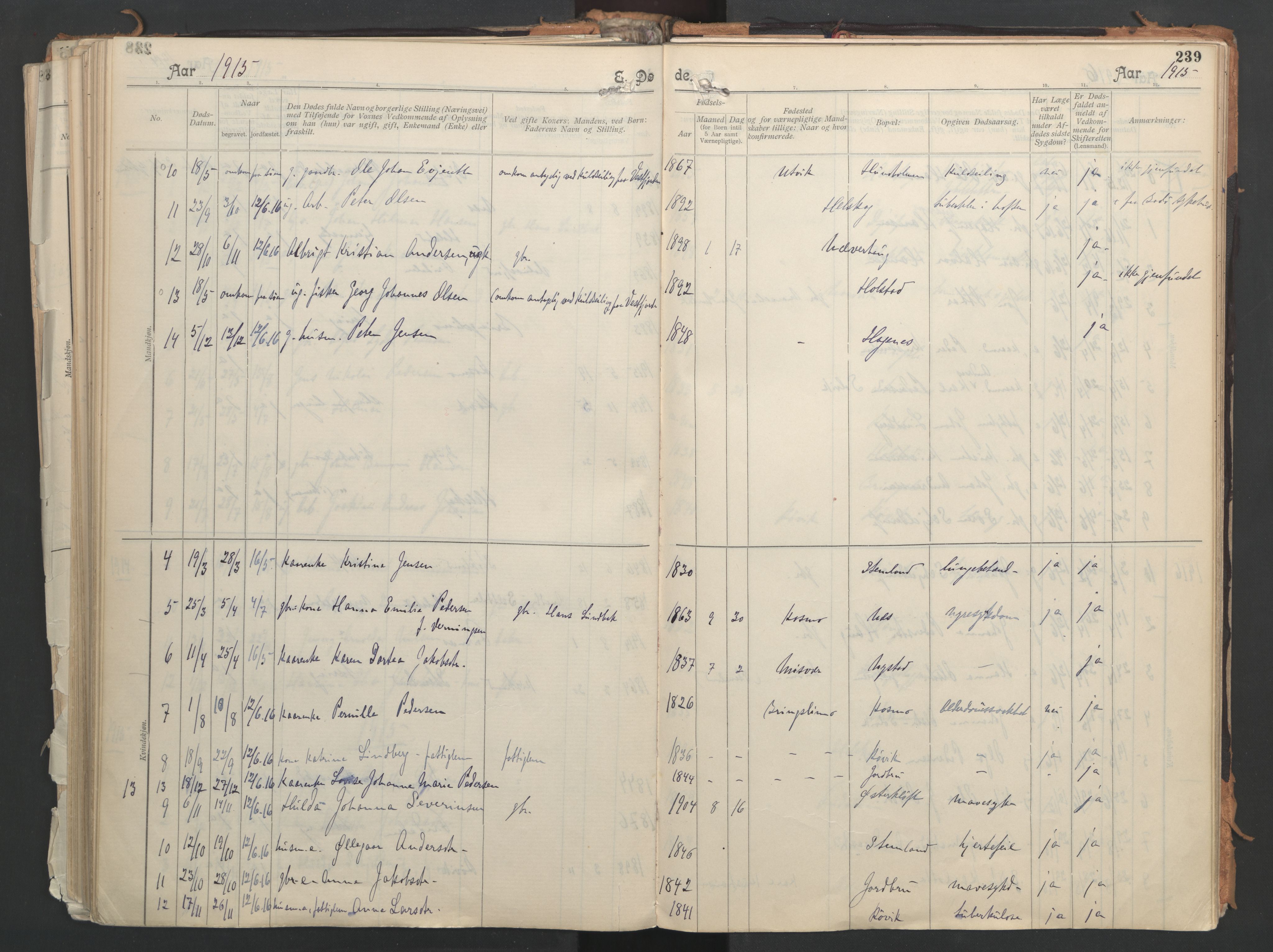 Ministerialprotokoller, klokkerbøker og fødselsregistre - Nordland, AV/SAT-A-1459/851/L0724: Parish register (official) no. 851A01, 1901-1922, p. 239