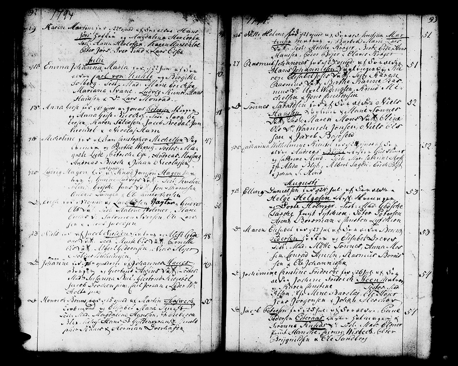 Domkirken sokneprestembete, AV/SAB-A-74801/H/Haa/L0004: Parish register (official) no. A 4, 1763-1820, p. 92-93