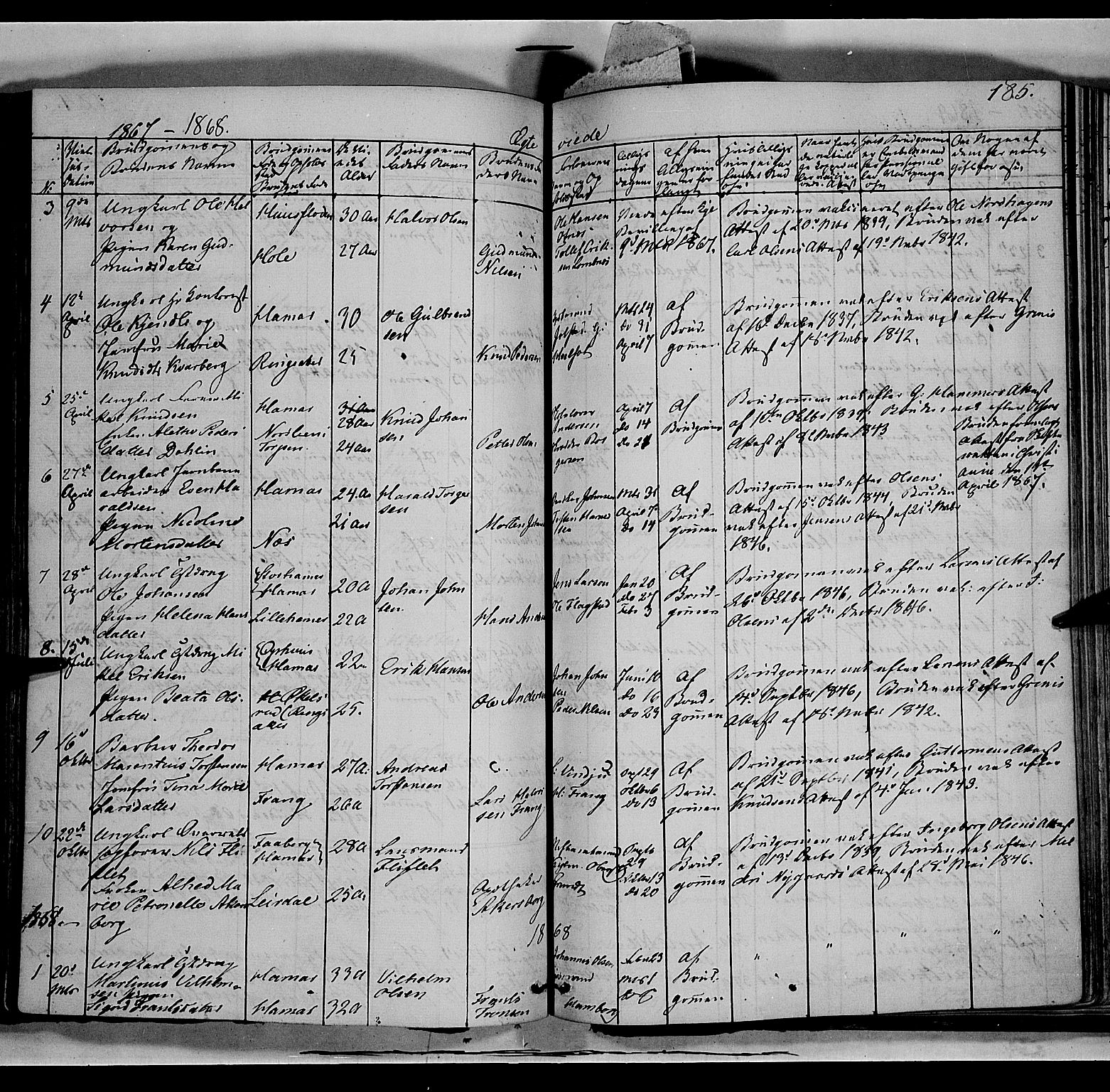 Vang prestekontor, Hedmark, SAH/PREST-008/H/Ha/Haa/L0011: Parish register (official) no. 11, 1852-1877, p. 185