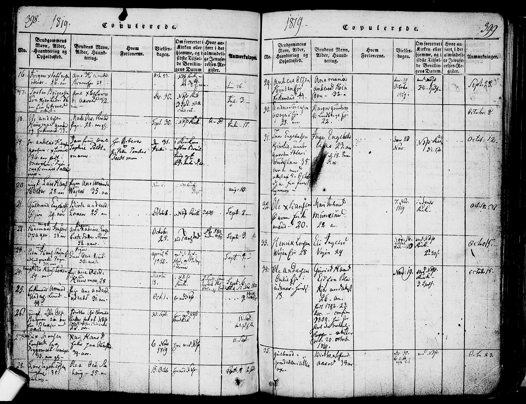 Nes prestekontor Kirkebøker, AV/SAO-A-10410/F/Fa/L0005: Parish register (official) no. I 5, 1815-1835, p. 398-399