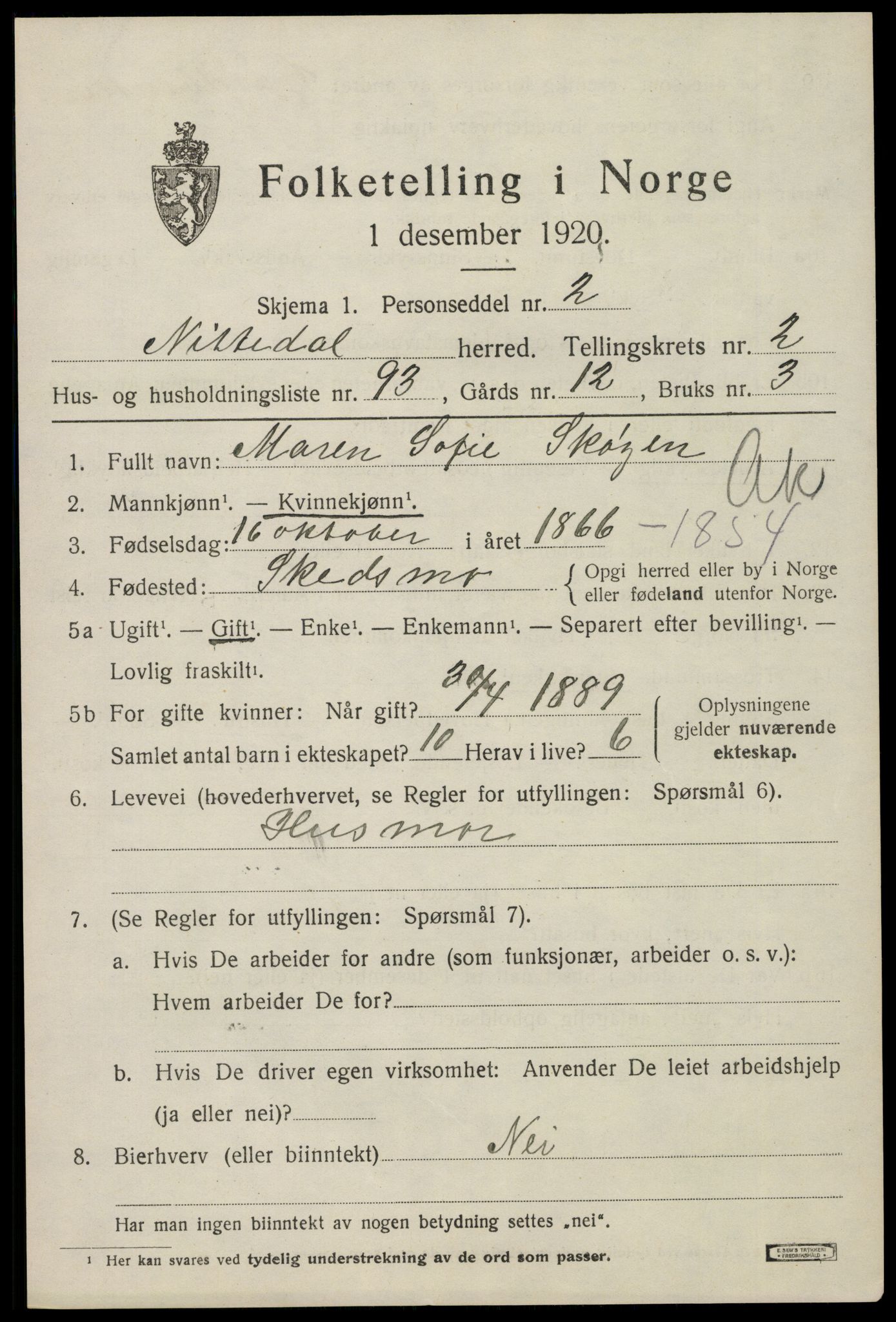 SAO, 1920 census for Nittedal, 1920, p. 2812